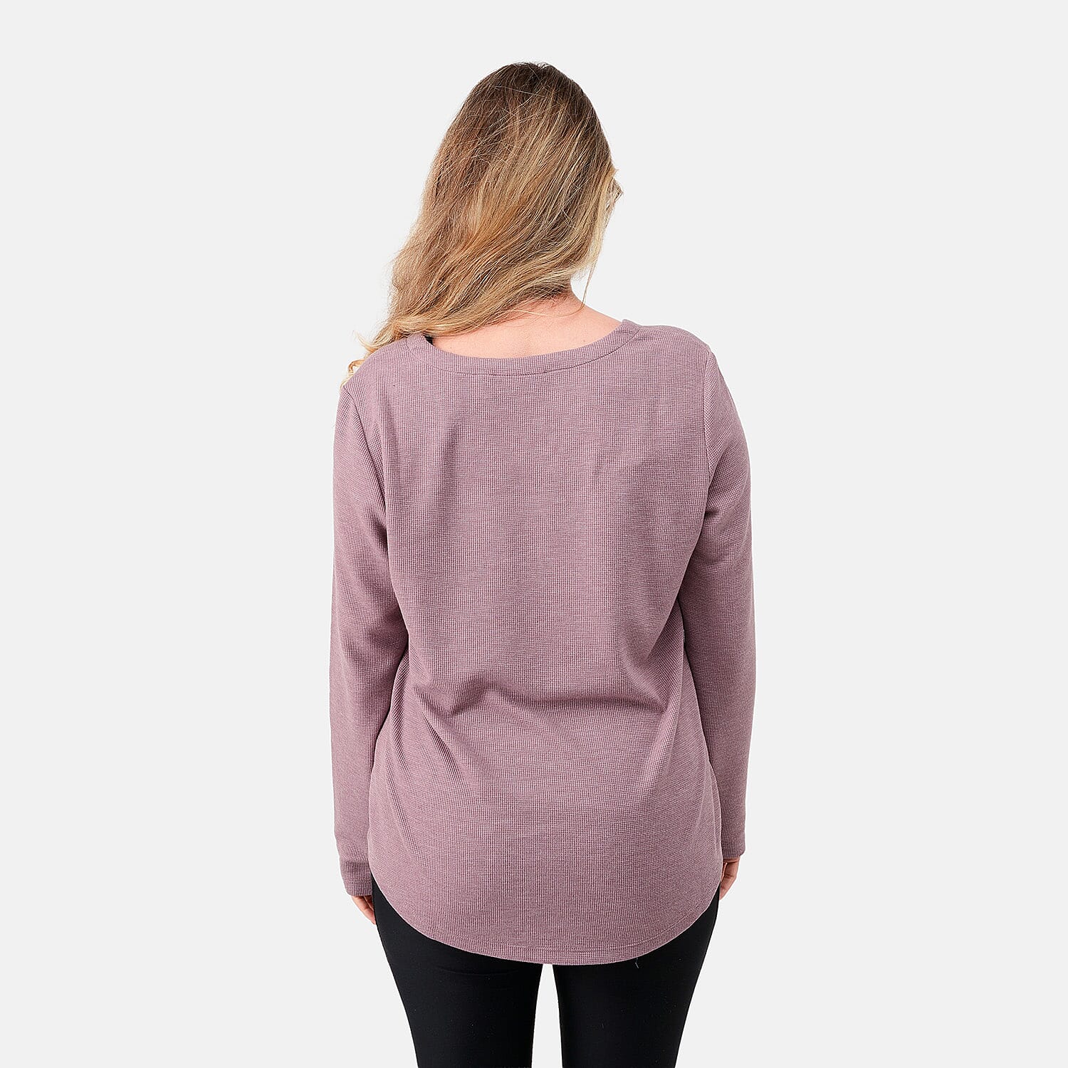 Susan Graver Mauve Square Neck Waffle Knit Top Dusty -S