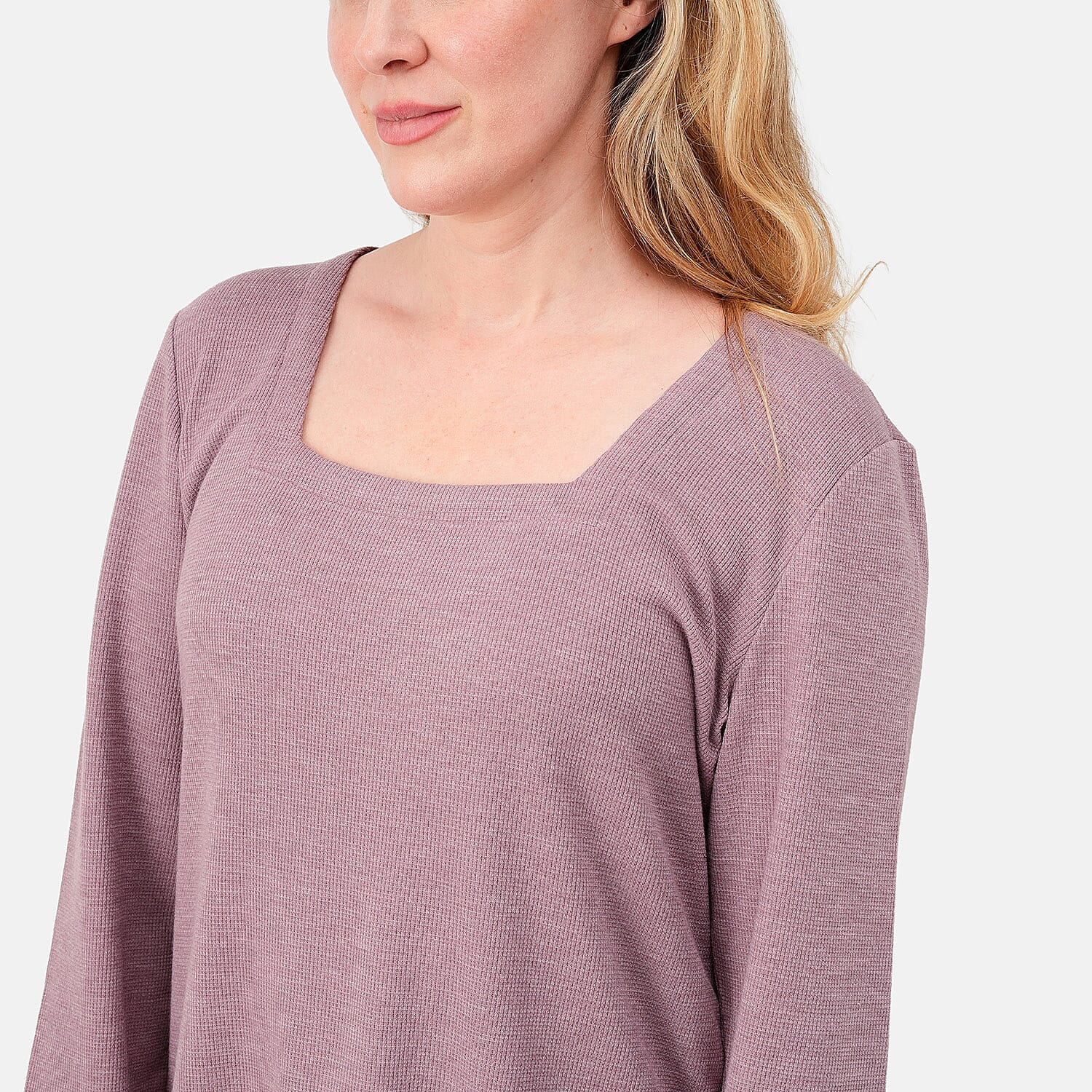 Susan Graver Mauve Square Neck Waffle Knit Top Dusty -S