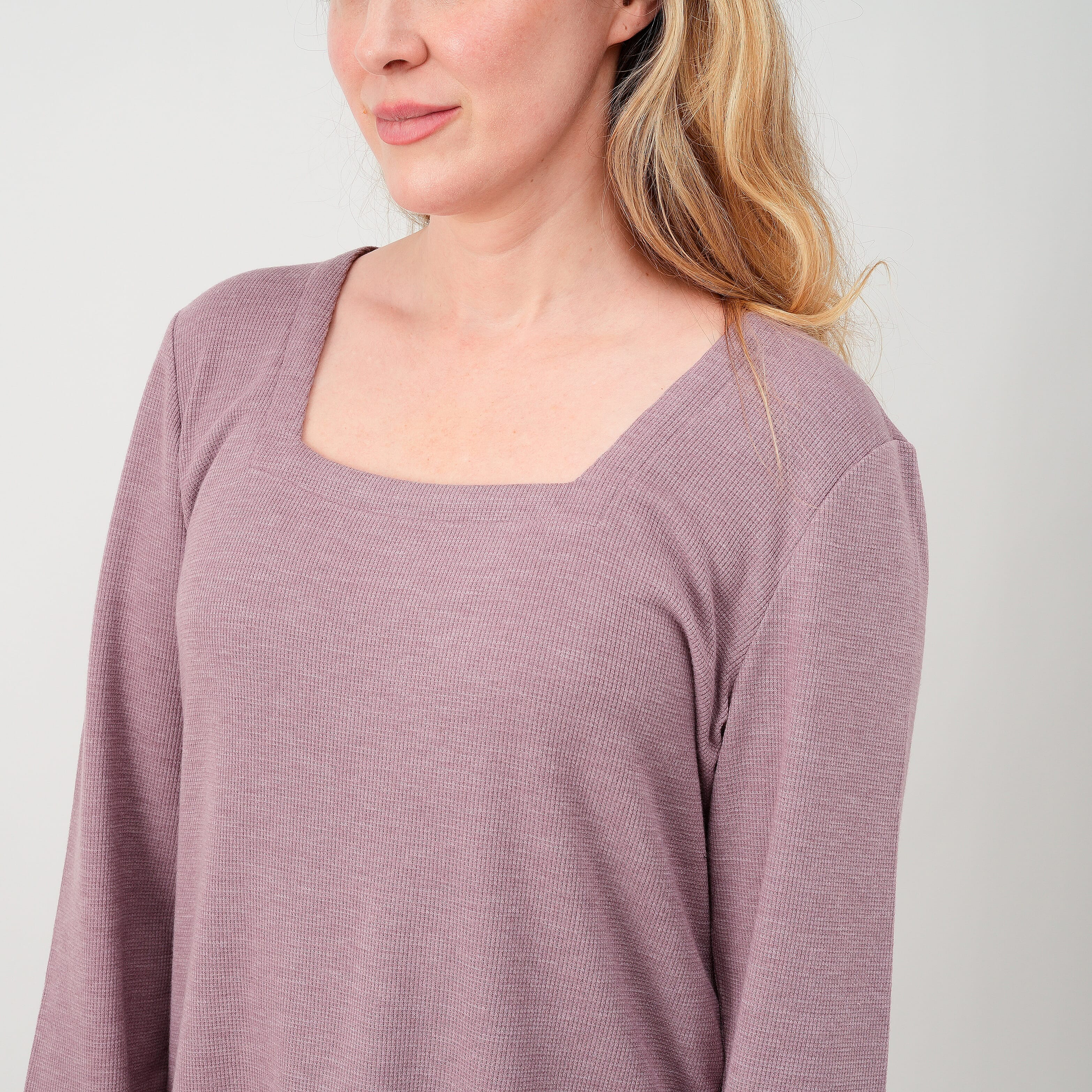 Susan Graver Mauve Square Neck Waffle Knit Top Dusty -S