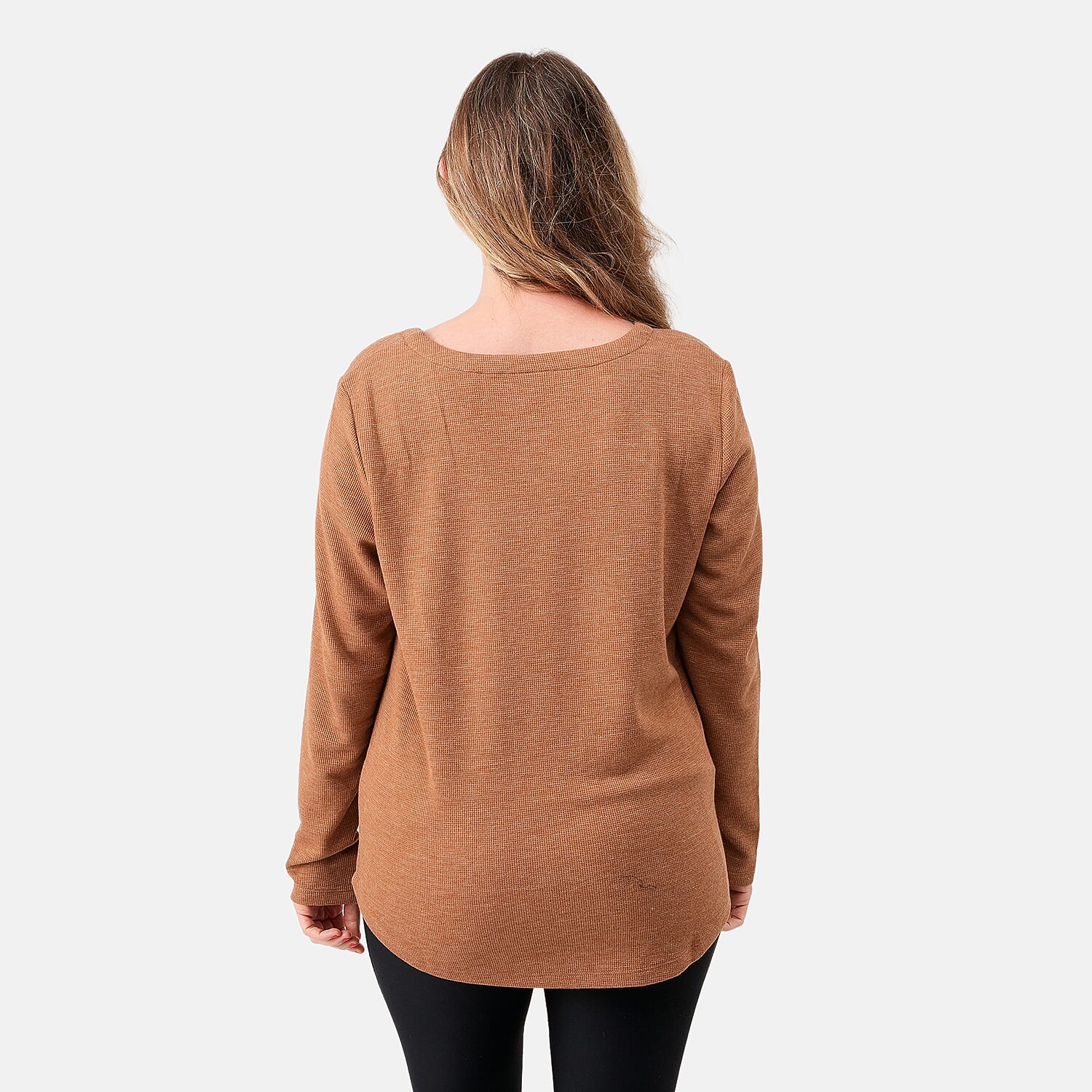 Susan Graver Light Honey Square Neck Waffle Knit Top -S