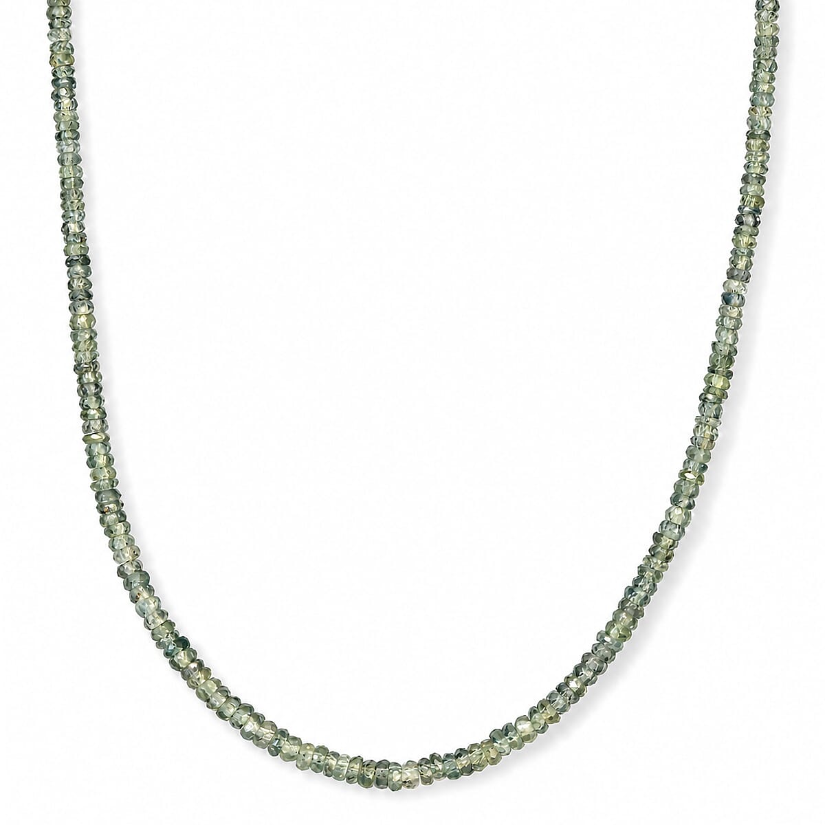 D'Joy AAA Malawi Green Sapphire 43.00 ctw Beaded Necklace in Rhodium Over Sterling Silver 18 Inches