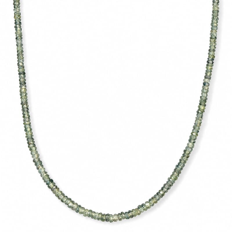 D'Joy AAA Malawi Green Sapphire 43.00 ctw Beaded Necklace in Rhodium Over Sterling Silver 18 Inches