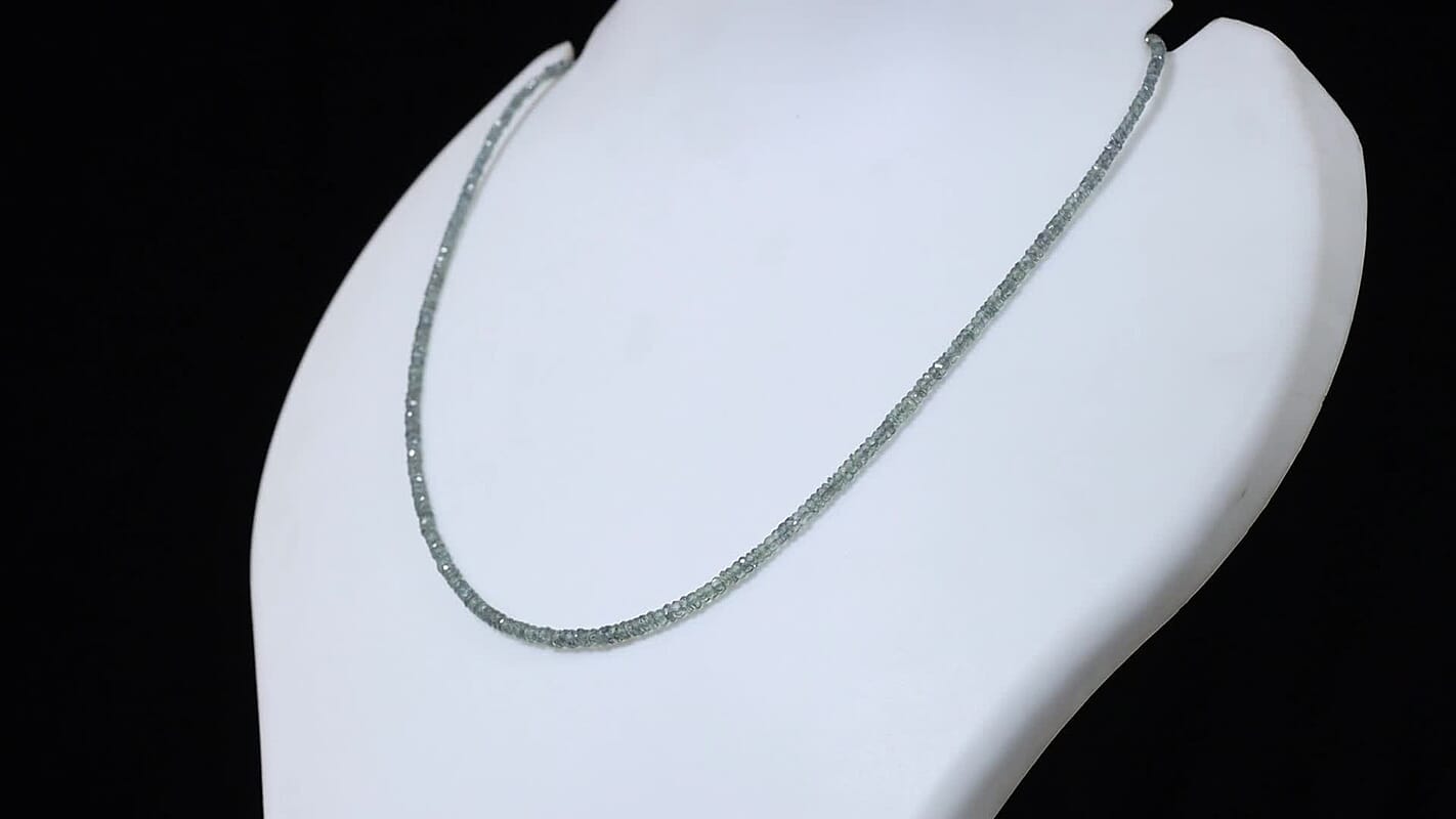 D''Joy AAA Malawi Green Sapphire 43.00 ctw Beaded Necklace in Rhodium Over Sterling Silver 18 Inches