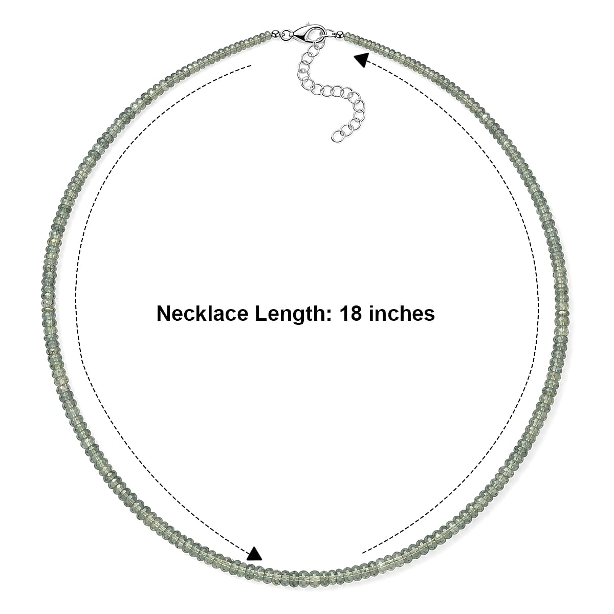 D'Joy AAA Malawi Green Sapphire 43.00 ctw Beaded Necklace in Rhodium Over Sterling Silver 18 Inches
