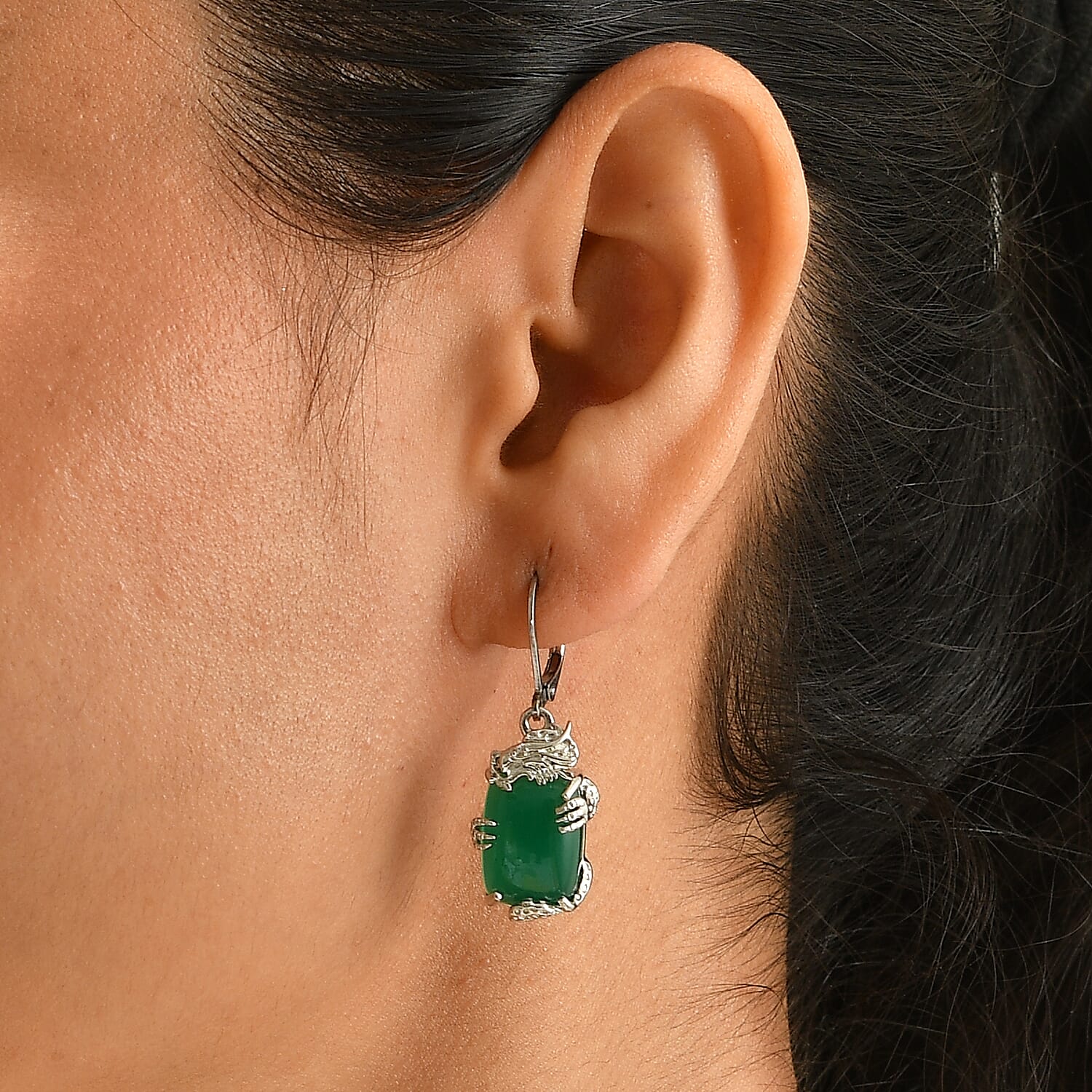 EverTrue Premium Verde Onyx and White Zircon 15.00 ctw Earrings in Platinum Bond