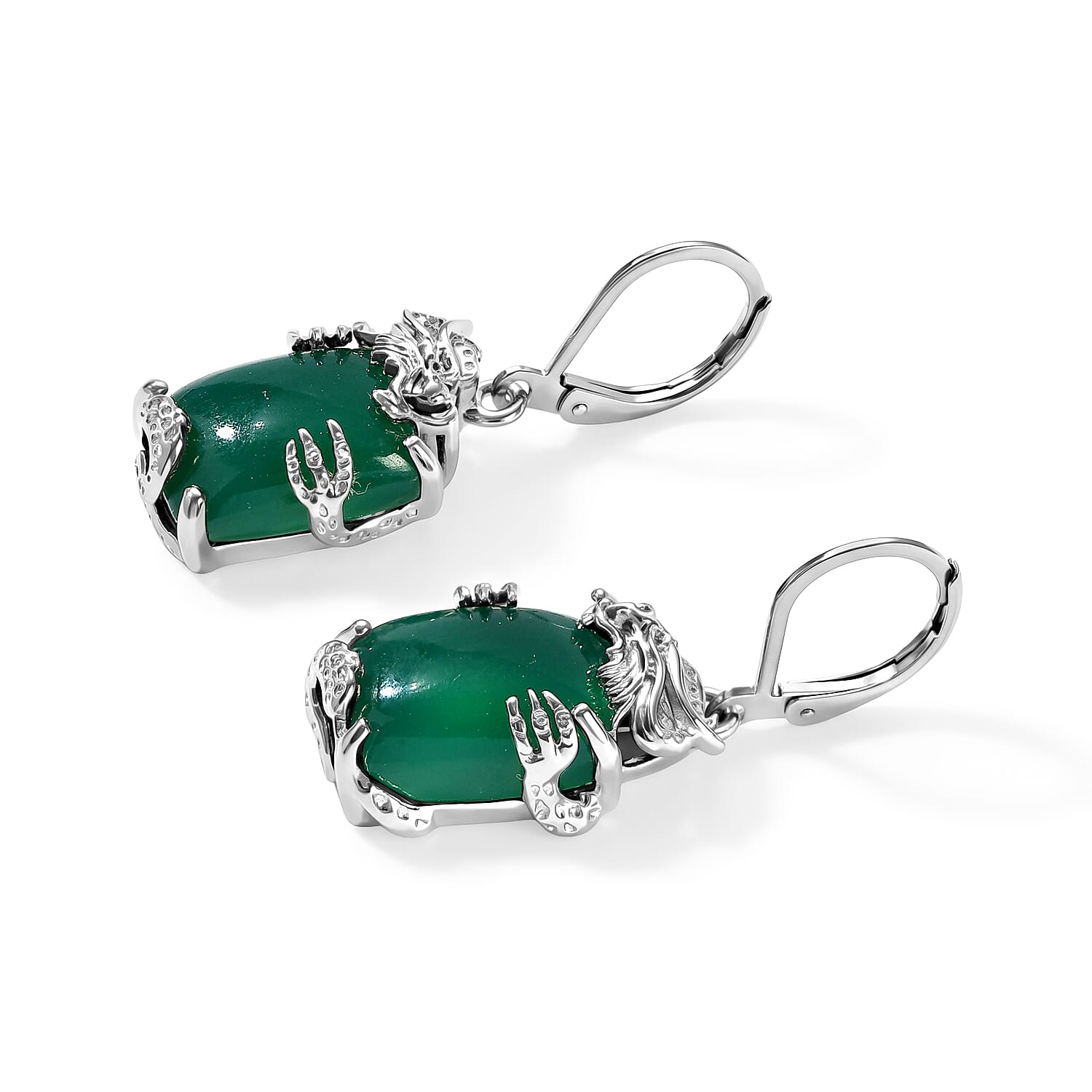 EverTrue Premium Verde Onyx and White Zircon 15.00 ctw Earrings in Platinum Bond