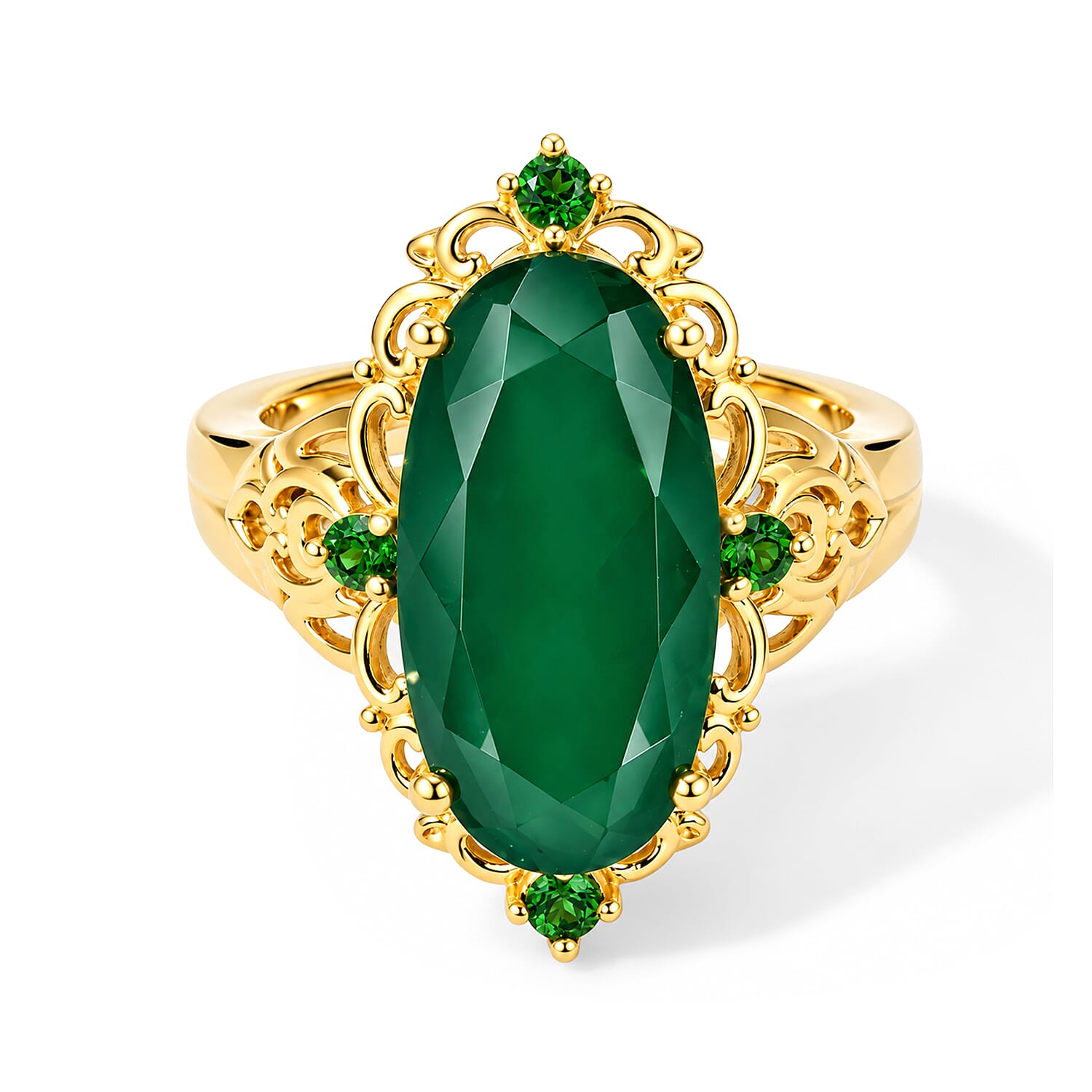 EverTrue Verde Onyx and Chrome Diopside 8.10 ctw Enchanted Vein Ring in 18K YG Plated (Size 10.0)