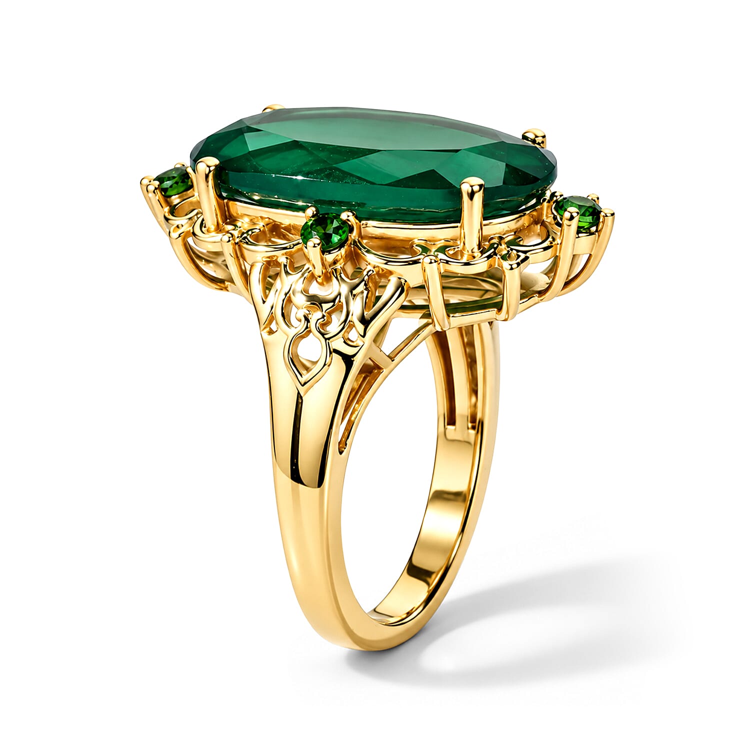 EverTrue Verde Onyx and Chrome Diopside 8.10 ctw Enchanted Vein Ring in 18K YG Plated (Size 10.0)