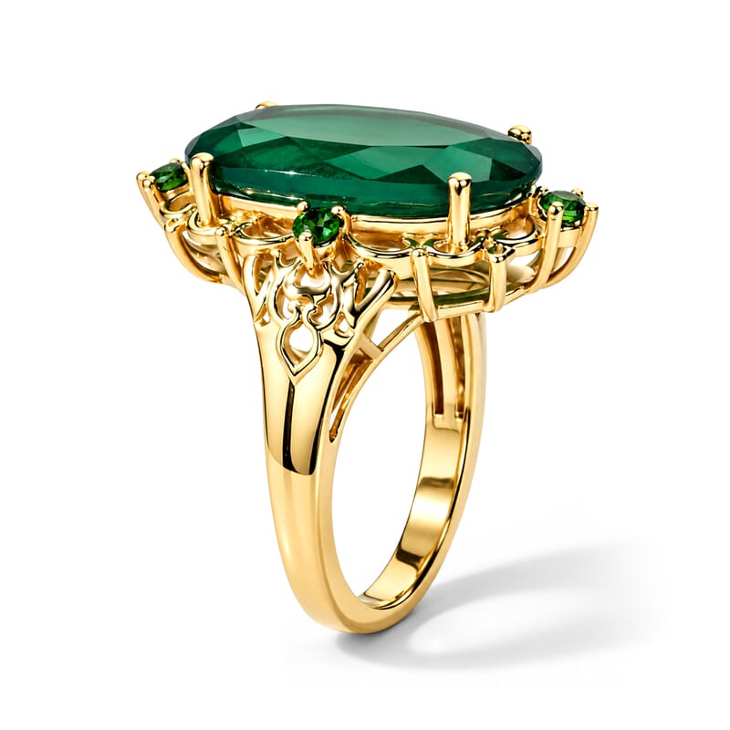 EverTrue Verde Onyx and Chrome Diopside 8.10 ctw Enchanted Vein Ring in 18K YG Plated (Size 10.0)