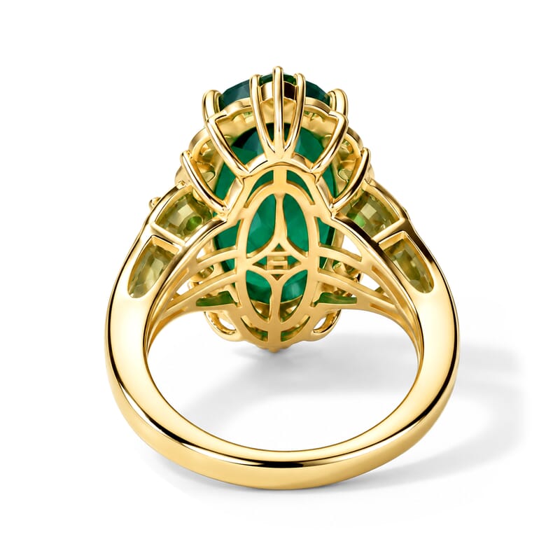 EverTrue Verde Onyx and Chrome Diopside 8.10 ctw Enchanted Vein Ring in 18K YG Plated (Size 10.0)
