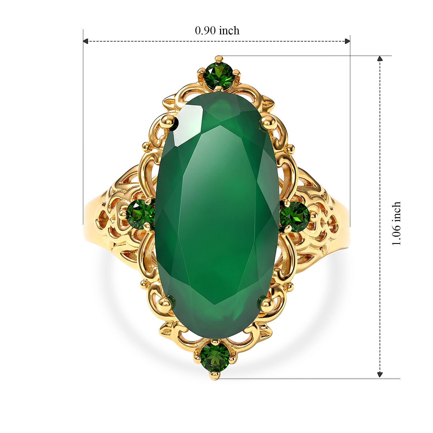 EverTrue Verde Onyx and Chrome Diopside 8.10 ctw Enchanted Vein Ring in 18K YG Plated (Size 10.0)