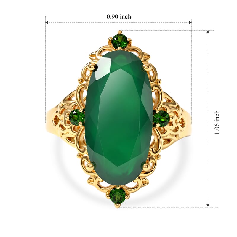 EverTrue Verde Onyx and Chrome Diopside 8.10 ctw Enchanted Vein Ring in 18K YG Plated (Size 10.0)