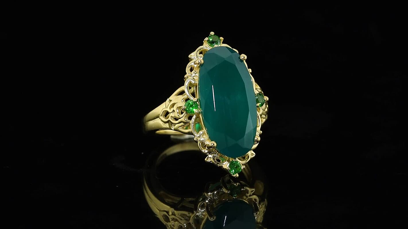 EverTrue Verde Onyx and Chrome Diopside 8.10 ctw Enchanted Vein Ring in 18K YG Plated (Size 10.0)