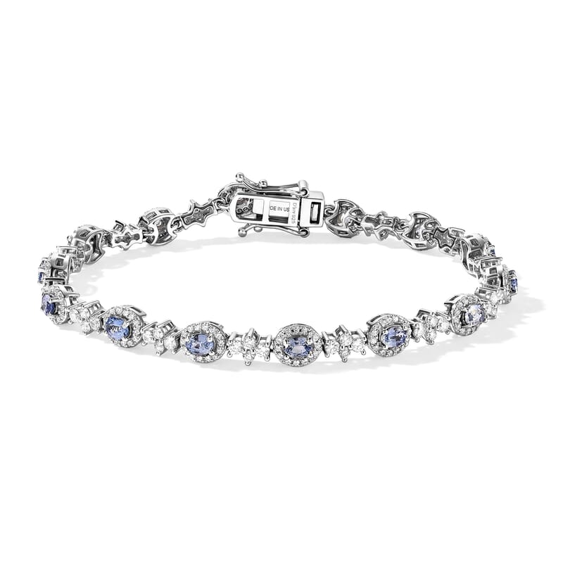 D'Joy Premium Ceylon Blue Sapphire and Moissanite 4.90 ctw in Rhodium Over Sterling Silver (7.25 In)