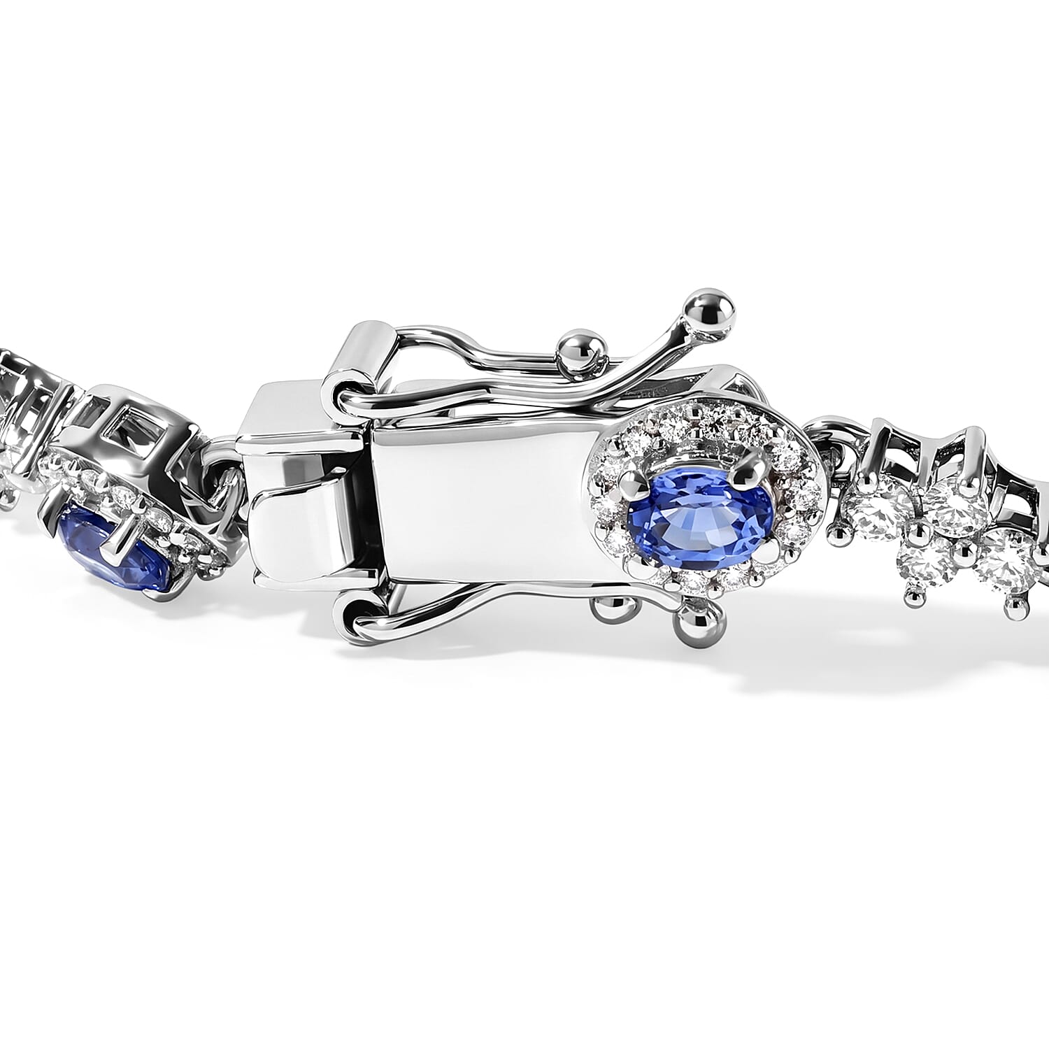 D'Joy Premium Ceylon Blue Sapphire and Moissanite 4.90 ctw in Rhodium Over Sterling Silver (7.25 In)