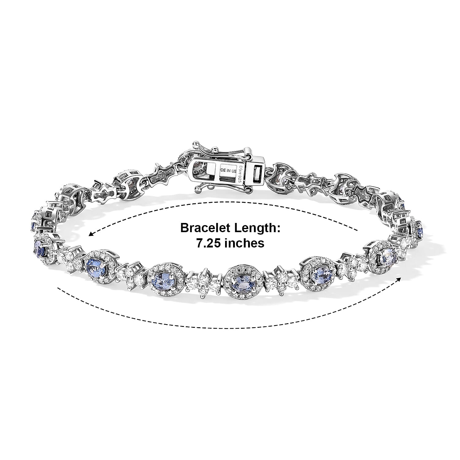 D'Joy Premium Ceylon Blue Sapphire and Moissanite 4.90 ctw in Rhodium Over Sterling Silver (7.25 In)