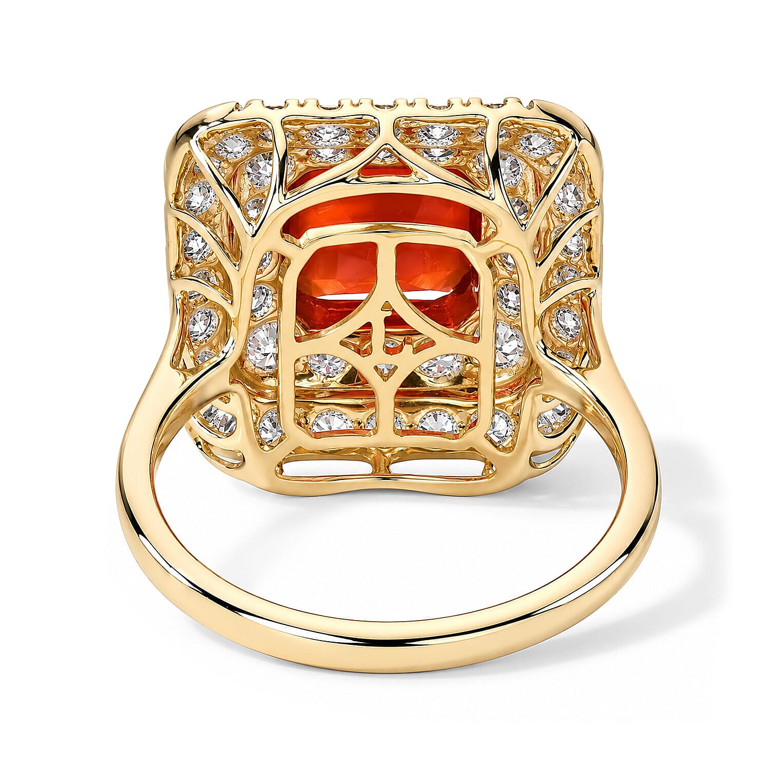 Certified and Appraised AAA Crimson Fire Opal and Luxuriant Lab Grown Diamond G-H SI 2.90 ctw Ring in 10K Yellow Gold (Size 5.0)