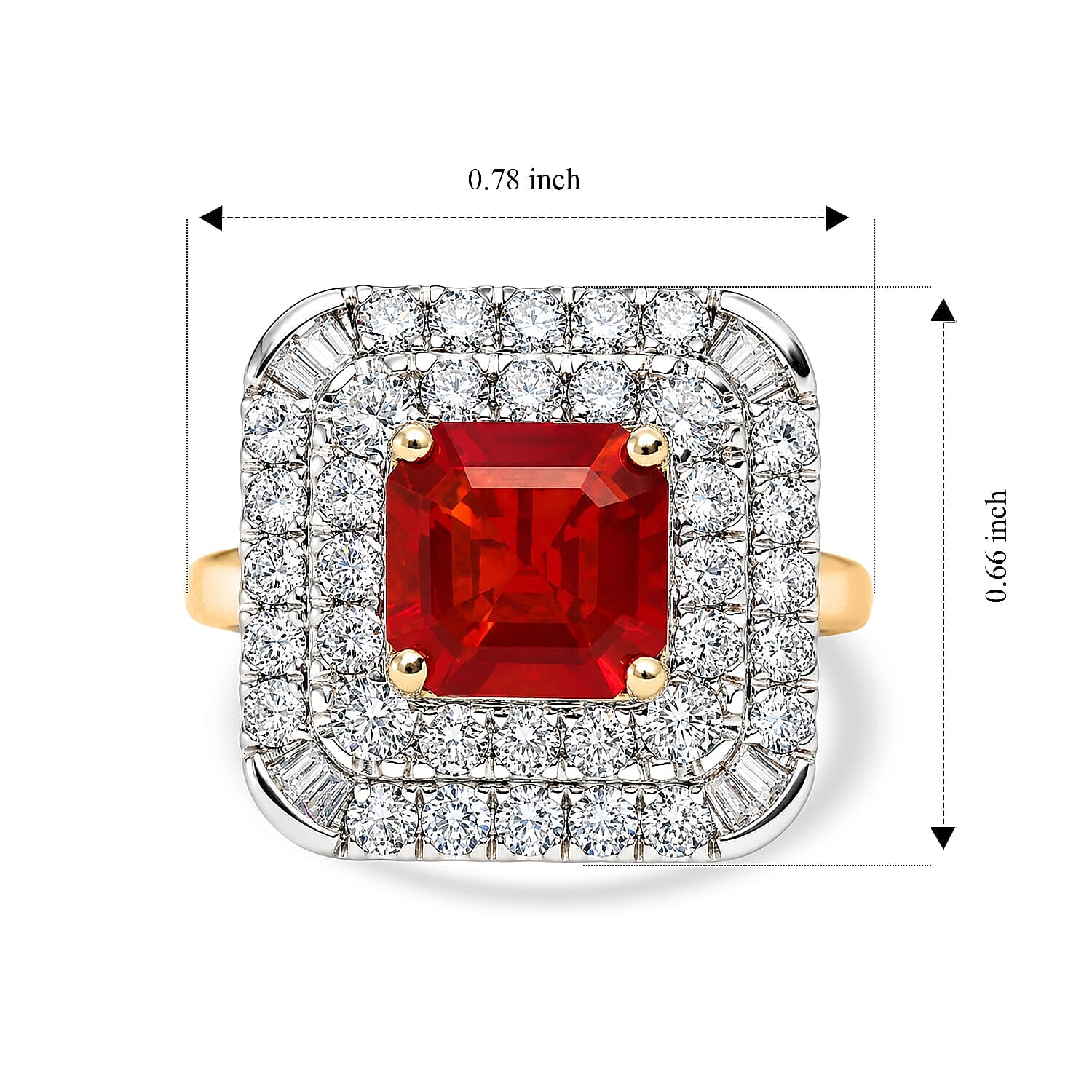 Certified and Appraised AAA Crimson Fire Opal and Luxuriant Lab Grown Diamond G-H SI 2.90 ctw Ring in 10K Yellow Gold (Size 5.0)