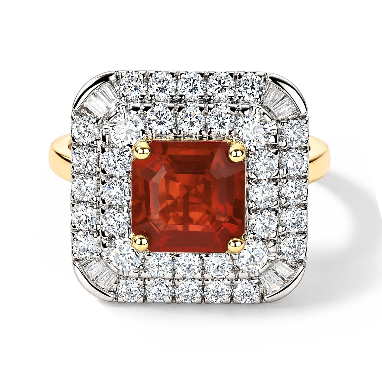 Certified and Appraised AAA Crimson Fire Opal and Luxuriant Lab Grown Diamond G-H SI 2.90 ctw Ring in 10K Yellow Gold (Size 6.0)