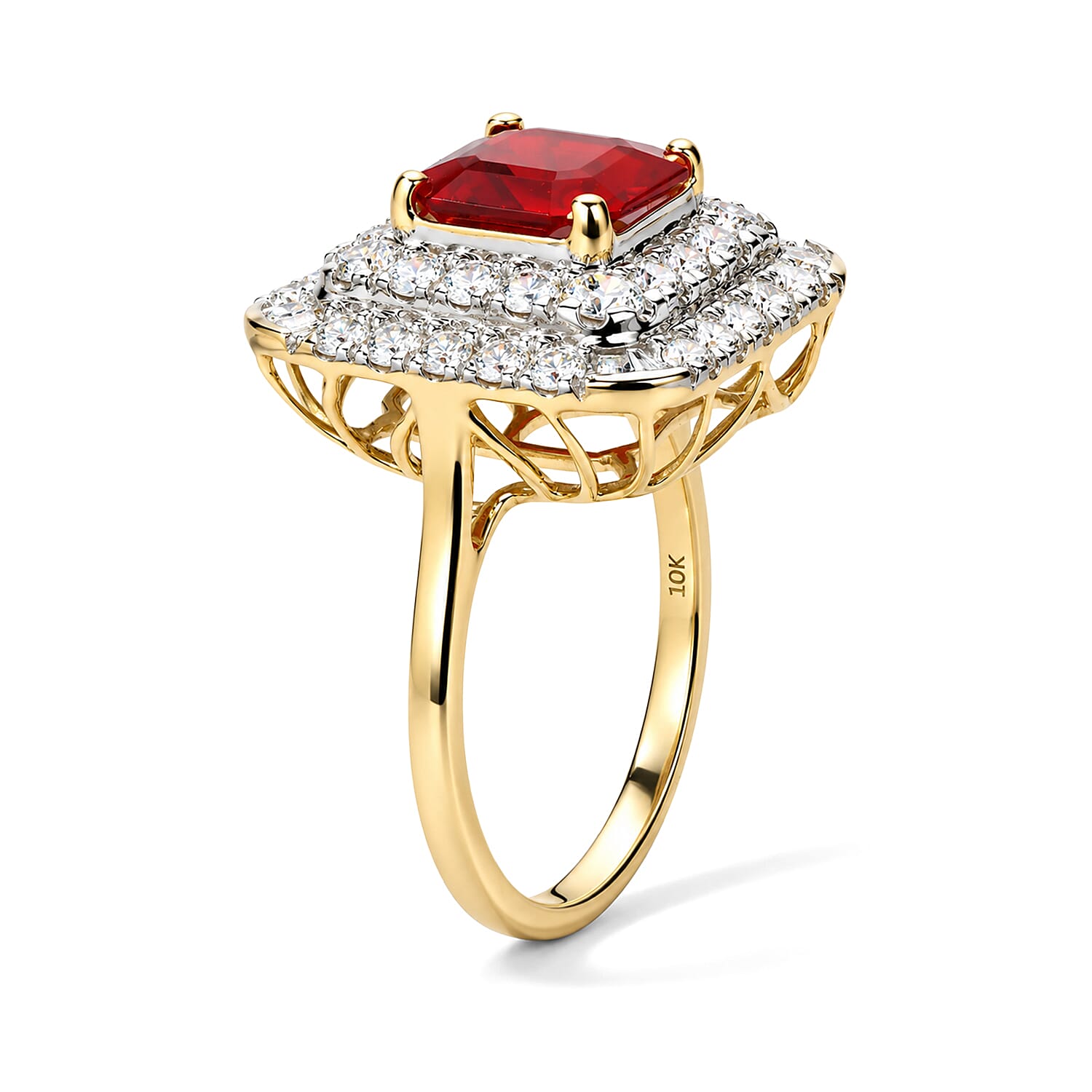 Certified and Appraised AAA Crimson Fire Opal and Luxuriant Lab Grown Diamond G-H SI 2.90 ctw Ring in 10K Yellow Gold (Size 6.0)