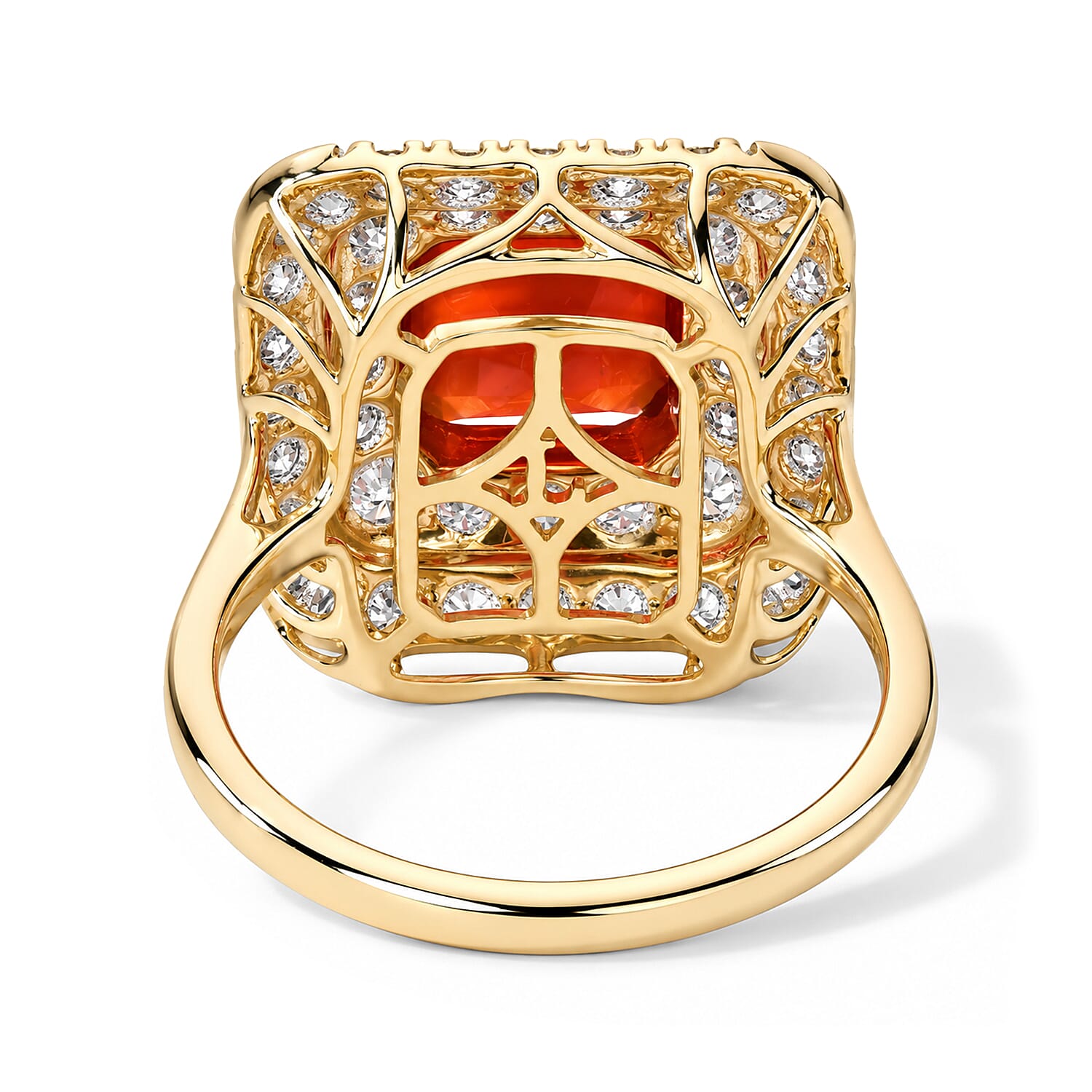 Certified and Appraised AAA Crimson Fire Opal and Luxuriant Lab Grown Diamond G-H SI 2.90 ctw Ring in 10K Yellow Gold (Size 6.0)