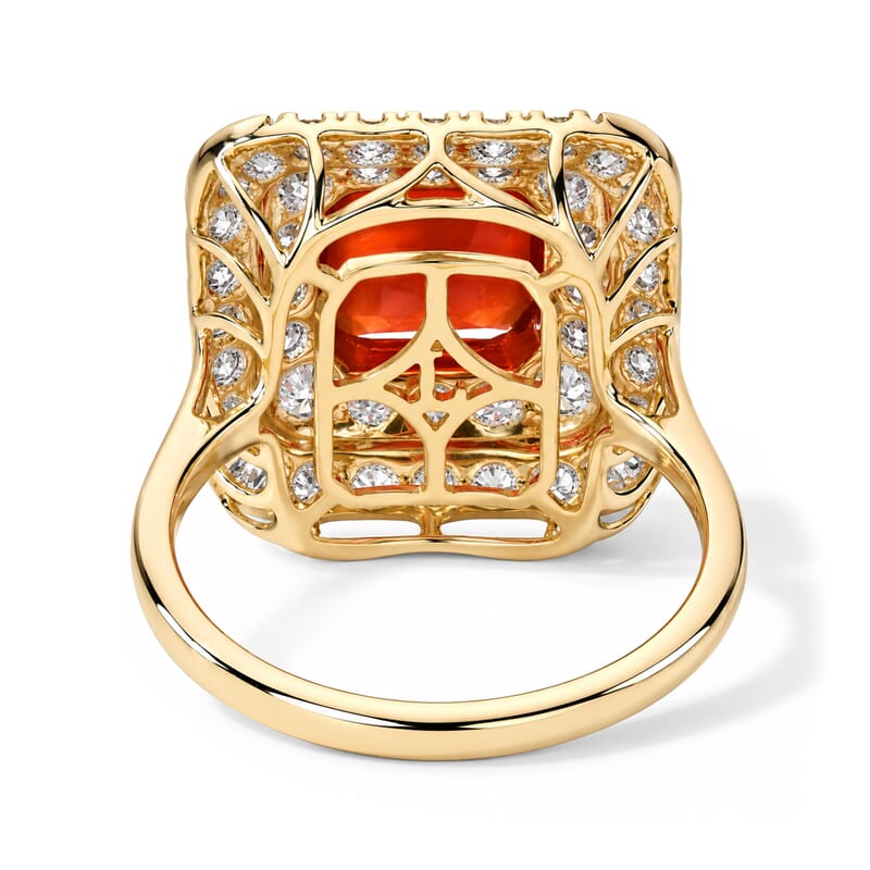 Certified and Appraised AAA Crimson Fire Opal and Luxuriant Lab Grown Diamond G-H SI 2.90 ctw Ring in 10K Yellow Gold (Size 6.0)