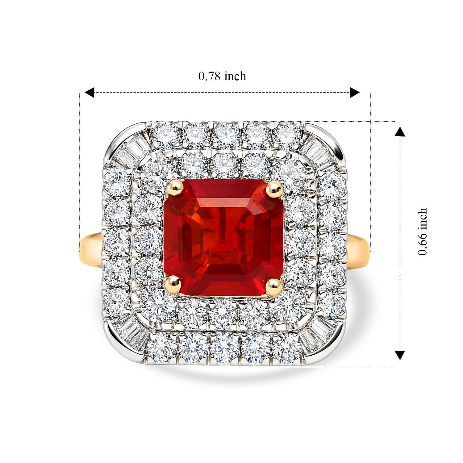Certified and Appraised AAA Crimson Fire Opal and Luxuriant Lab Grown Diamond G-H SI 2.90 ctw Ring in 10K Yellow Gold (Size 6.0)