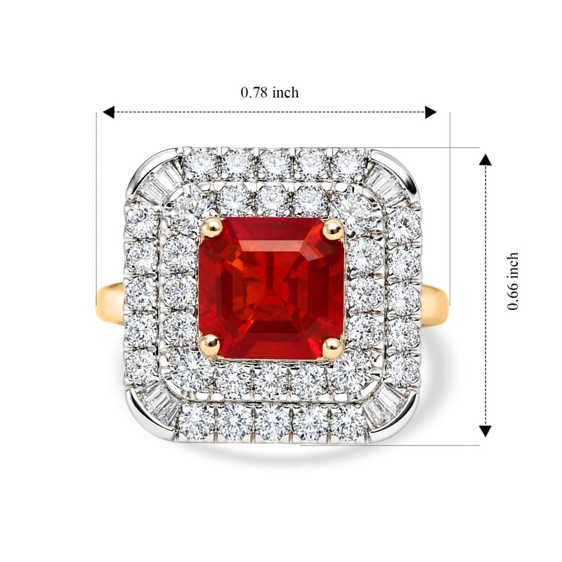 Certified and Appraised AAA Crimson Fire Opal and Luxuriant Lab Grown Diamond G-H SI 2.90 ctw Ring in 10K Yellow Gold (Size 6.0)