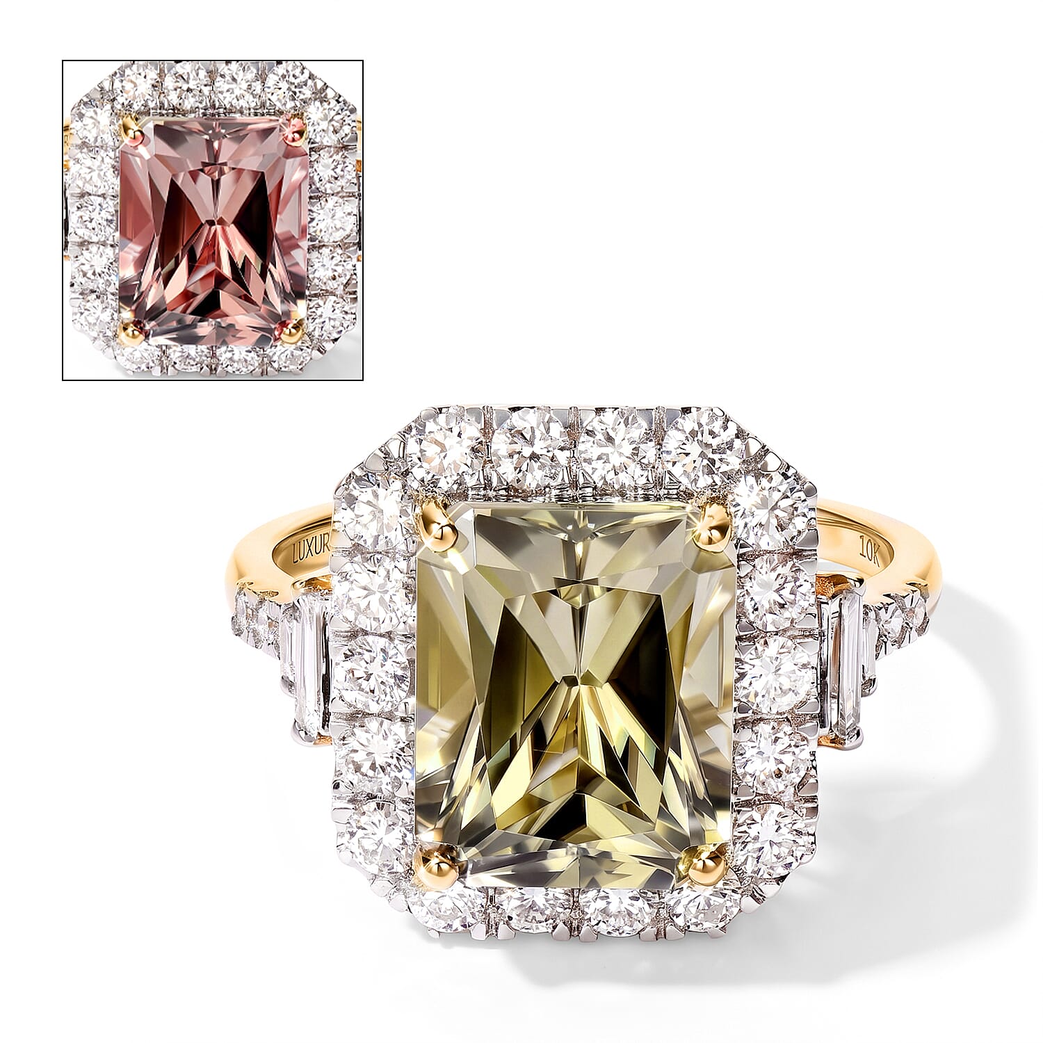Certified and Appraised AAA Turkizite and Luxuriant Lab Grown Diamond G-H SI 6.50 ctw Ring in 10K Yellow Gold (Size 8.0)