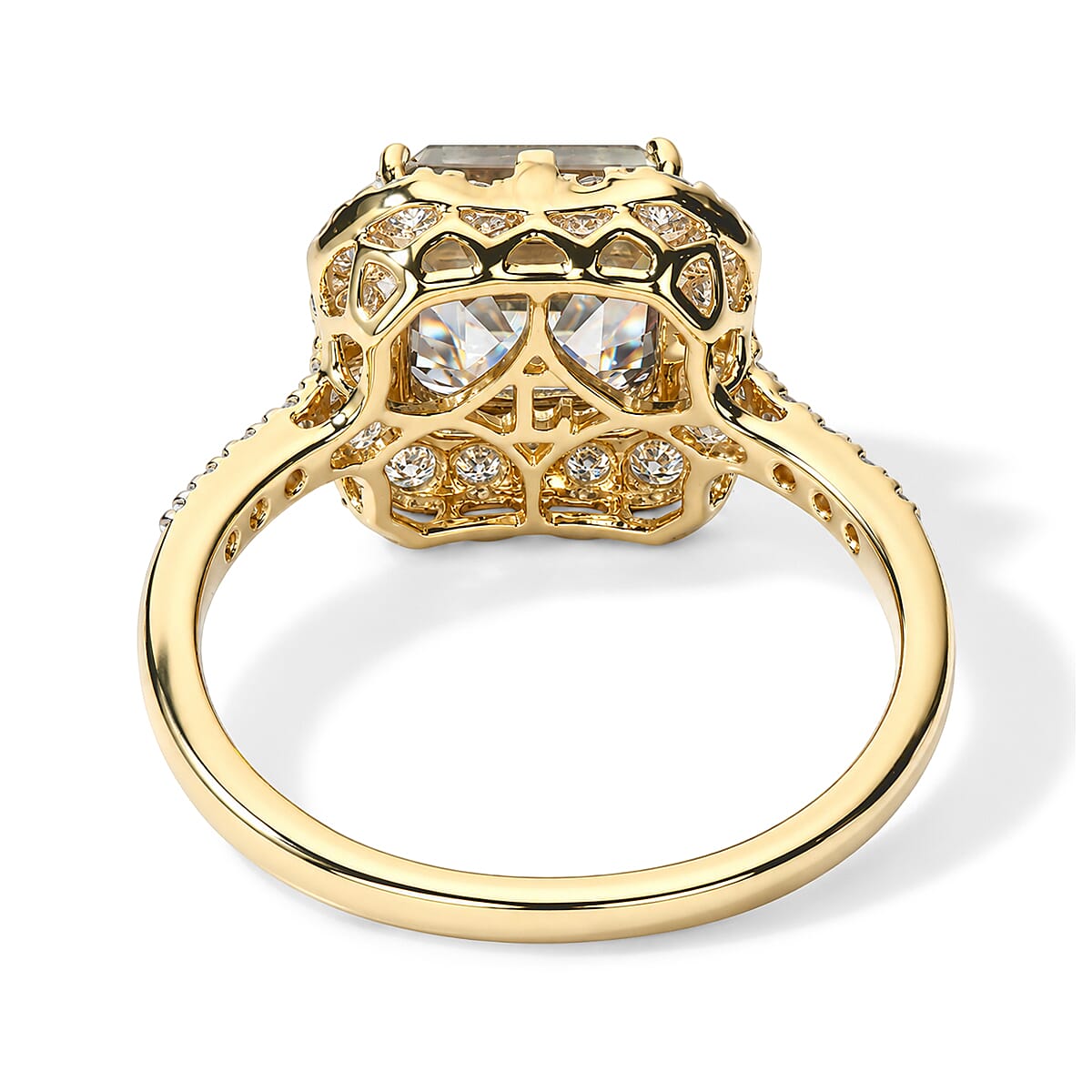 Certified and Appraised Asscher Cut AAA Turkizite and Luxuriant Lab Grown Diamond G-H SI 3.65 ctw Ring in 10K Yellow Gold (Size 7.0)