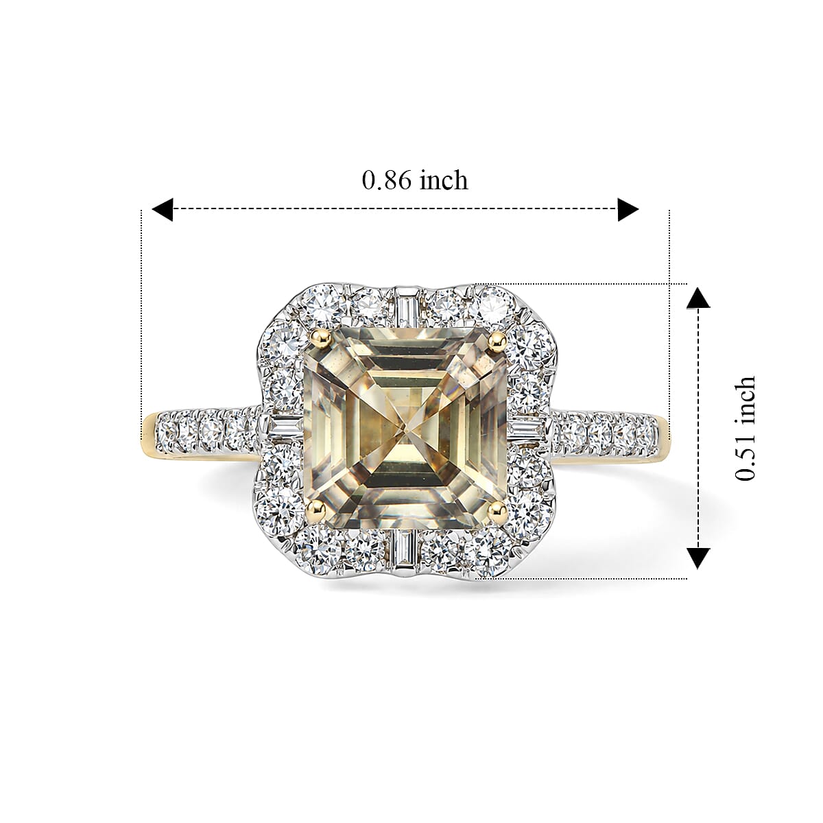Certified and Appraised Asscher Cut AAA Turkizite and Luxuriant Lab Grown Diamond G-H SI 3.65 ctw Ring in 10K Yellow Gold (Size 7.0)