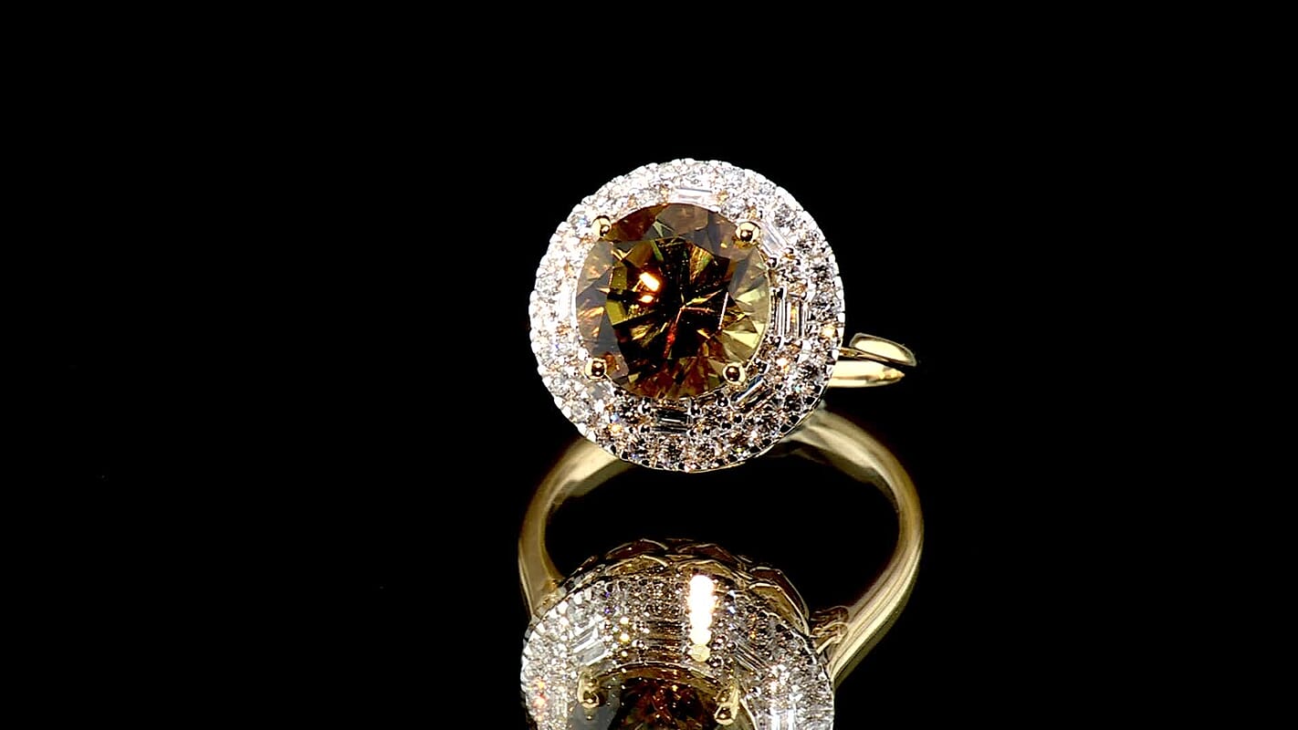 Certified & Appraised 10K Yellow Gold AAA Turkizite, Luxuriant Lab Grown Diamond (G-H, SI) (0.96 cts) Ring (Size 10.0) 5.50 ctw