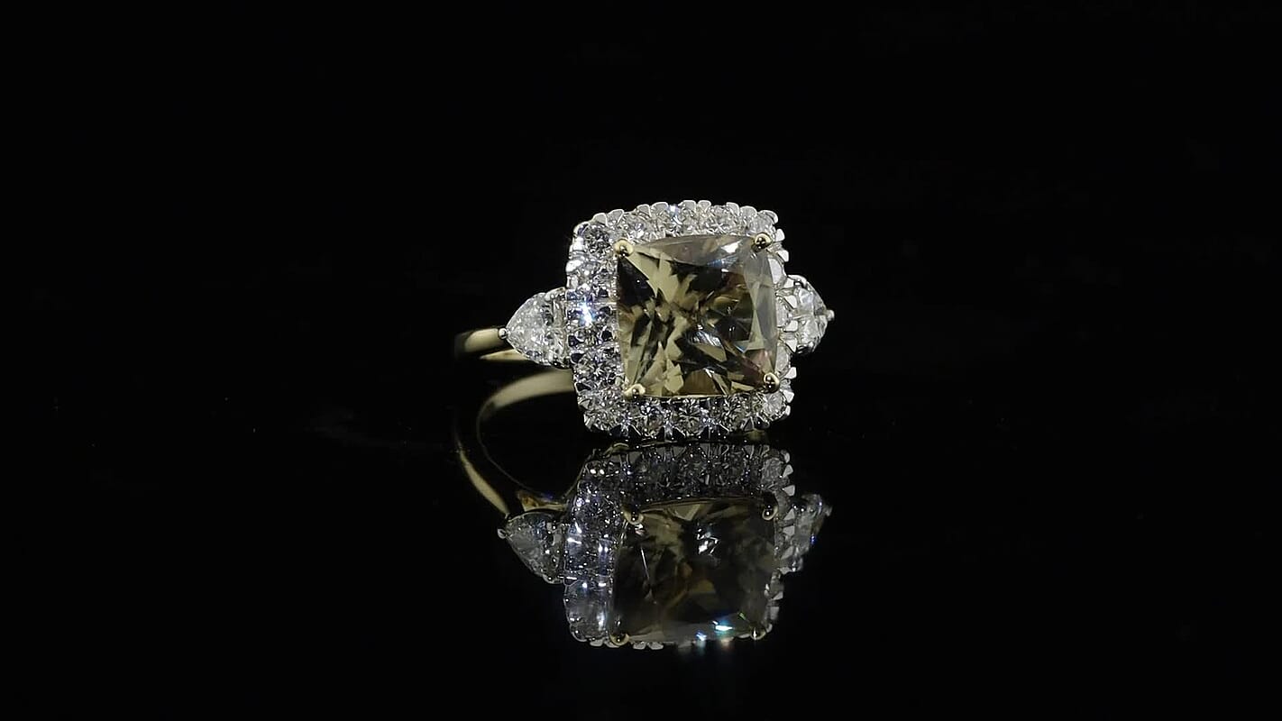 Certified and Appraised 10K Yellow Gold AAA Turkizite, Luxuriant Lab Grown Diamond (G-H, SI) (0.84 cts) Ring (Size 10.0) 5.00 ctw