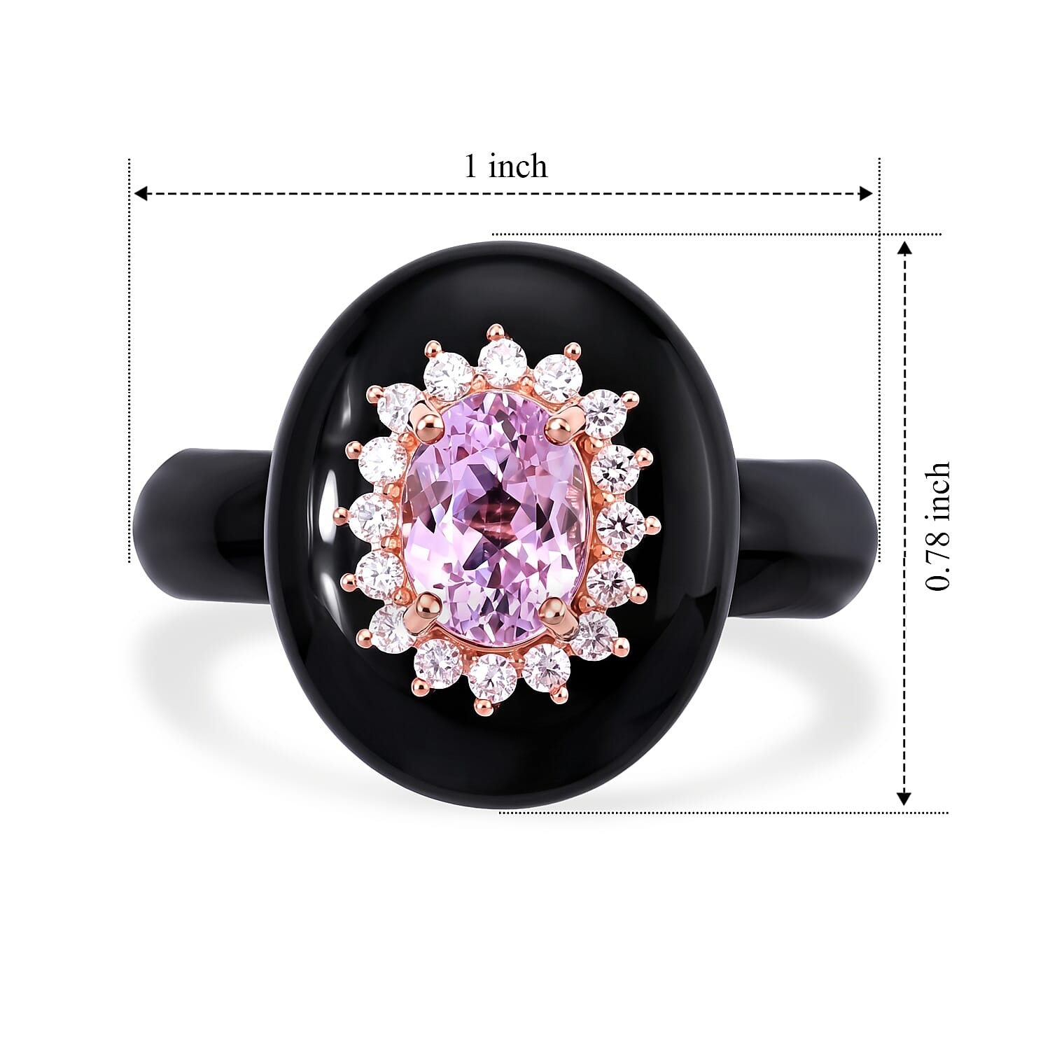 D'Joy Premium Martha Rocha Kunzite, Moissanite and Black Jade(D) 25.65 ctw Halo Ring in Vermeil Rose Gold Over Sterling Silver (Size 6.0)