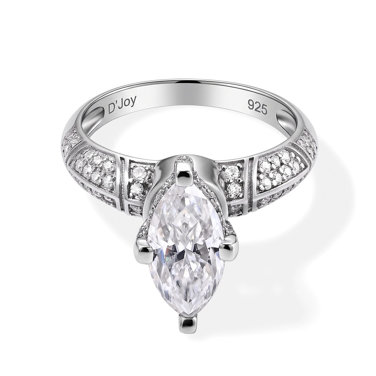 D'Joy Moissanite 2.20 ctw Art Deco Marquise Ring in Rhodium Over Sterling Silver (Size 6.0)