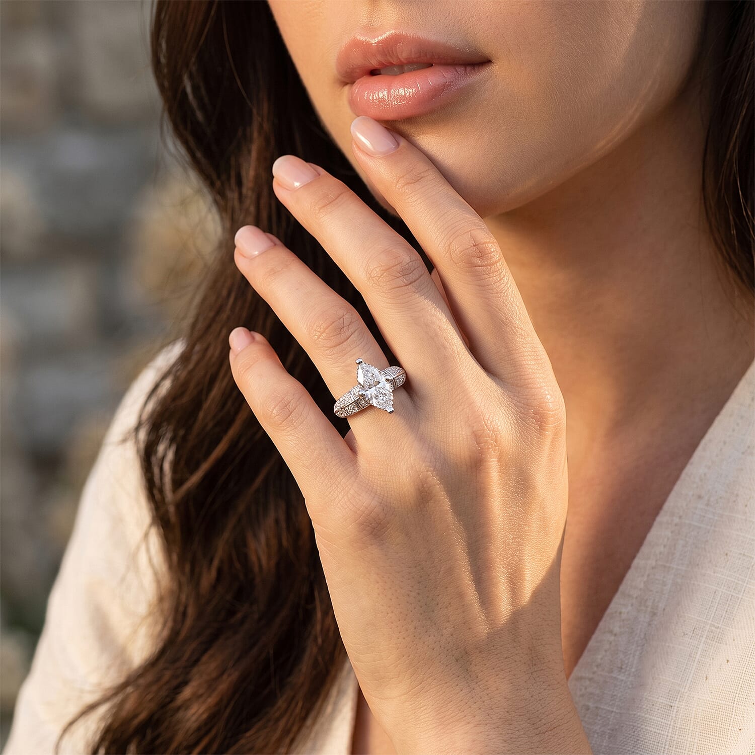 D'Joy Moissanite 2.20 ctw Art Deco Marquise Ring in Rhodium Over Sterling Silver (Size 6.0)