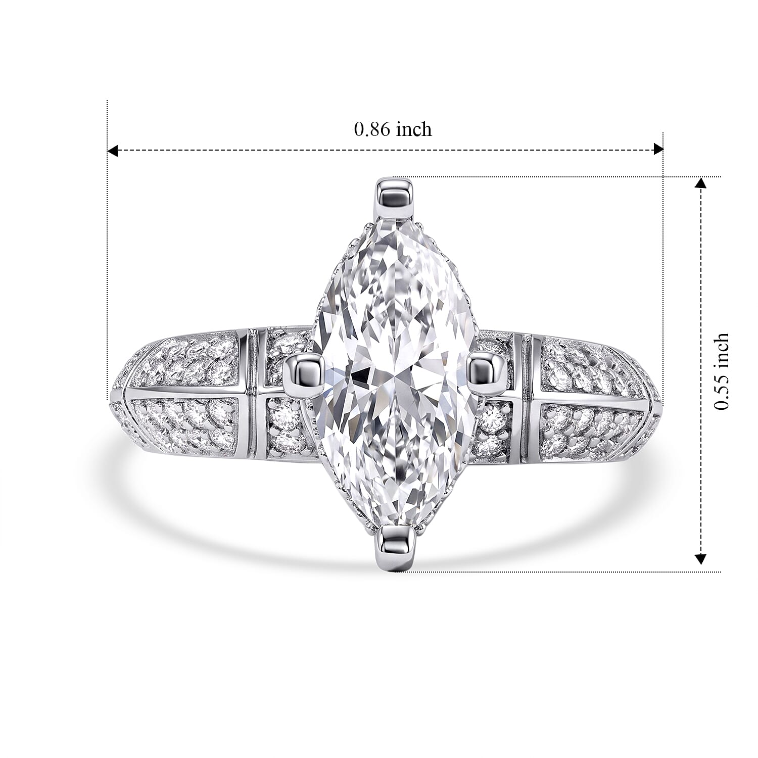 D'Joy Moissanite 2.20 ctw Art Deco Marquise Ring in Rhodium Over Sterling Silver (Size 6.0)