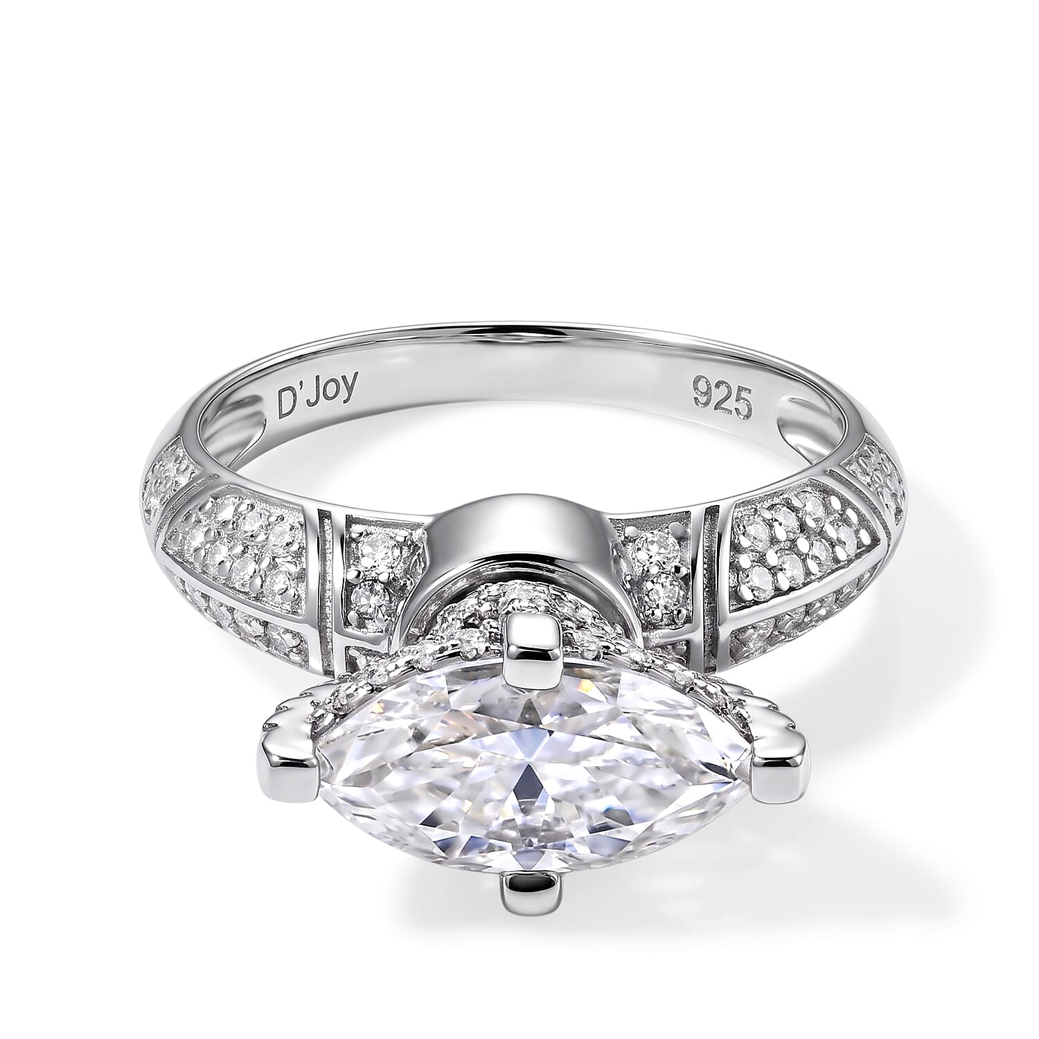 D'Joy Moissanite 2.20 ctw Art Deco Marquise Ring in Rhodium Over Sterling Silver (Size 7.0)