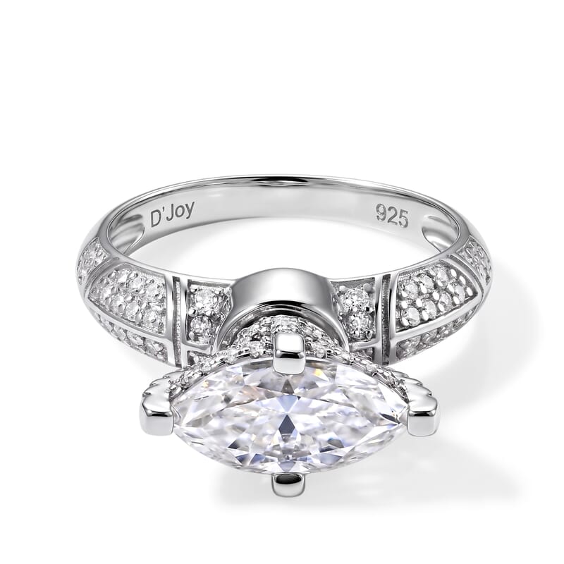 D'Joy Moissanite 2.20 ctw Art Deco Marquise Ring in Rhodium Over Sterling Silver (Size 7.0)