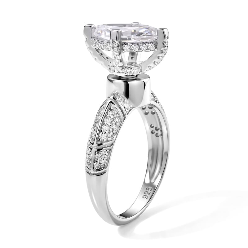 D'Joy Moissanite 2.20 ctw Art Deco Marquise Ring in Rhodium Over Sterling Silver (Size 7.0)