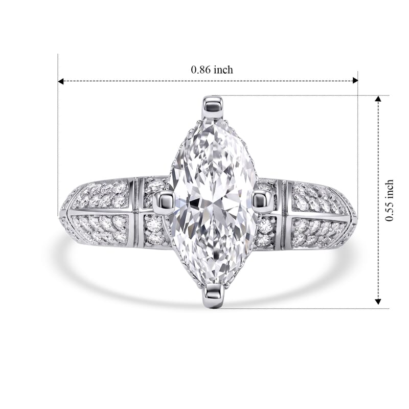 D'Joy Moissanite 2.20 ctw Art Deco Marquise Ring in Rhodium Over Sterling Silver (Size 7.0)