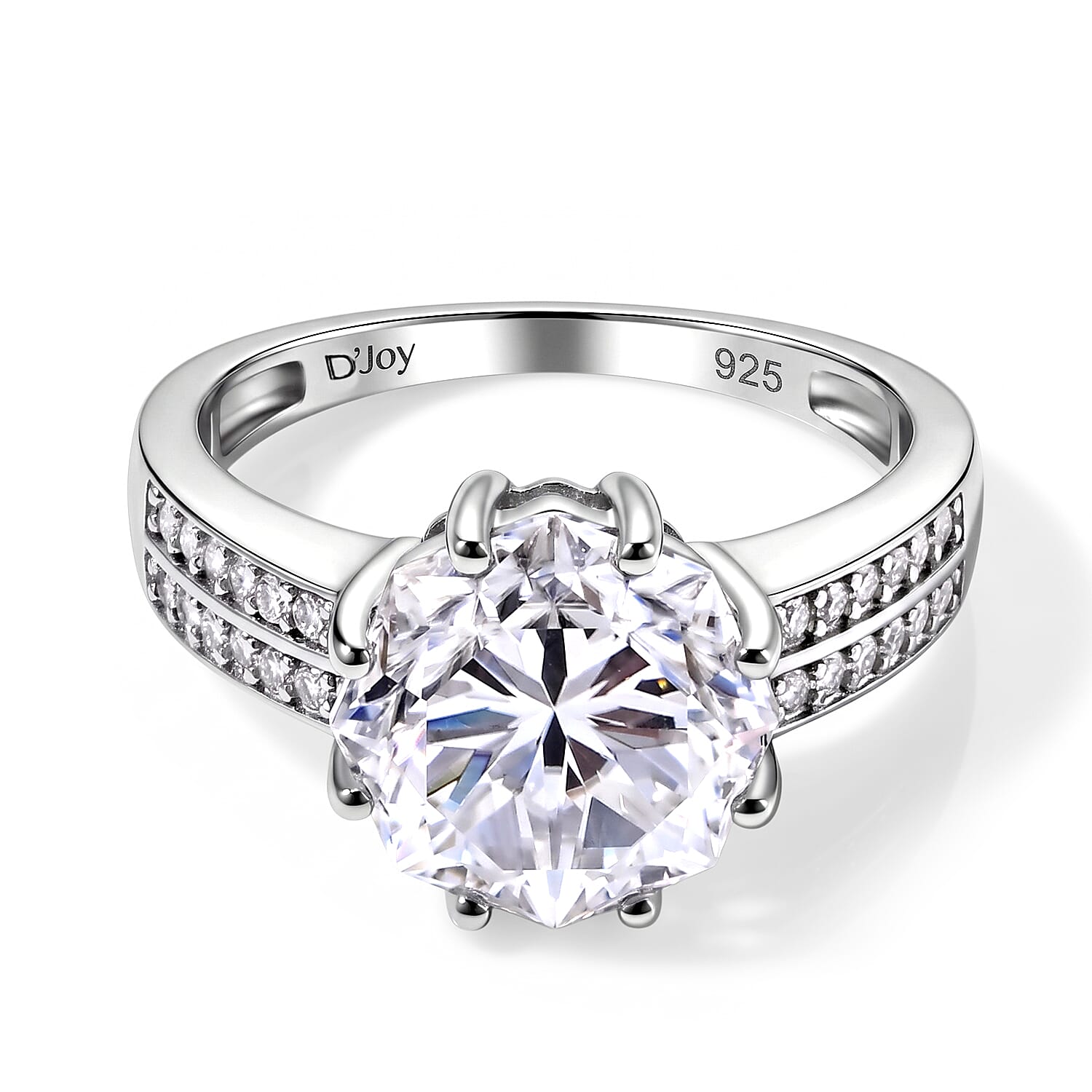 D'Joy Moissanite 4.65 ctw Ring in Rhodium Over Sterling Silver (Size 6.0)