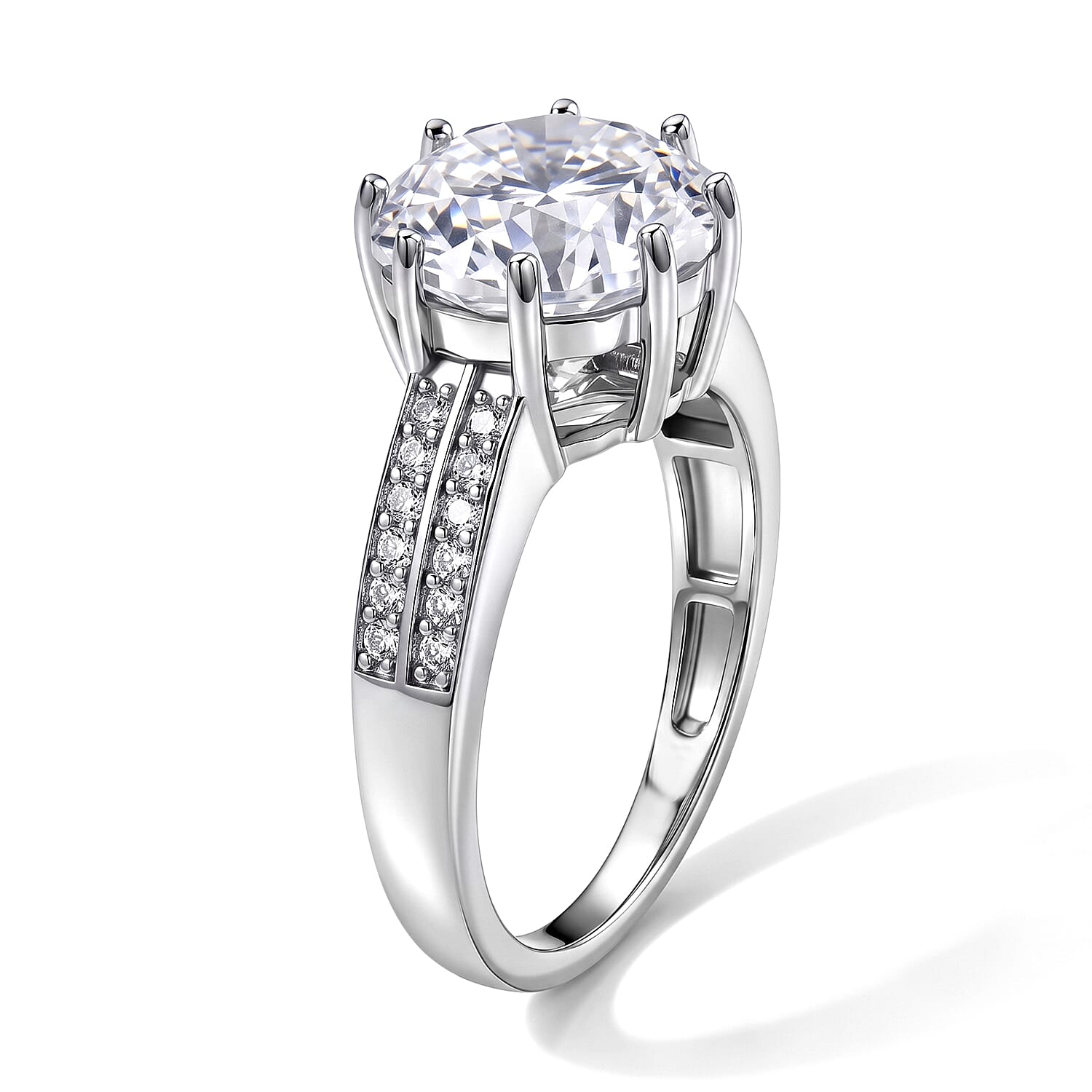 D'Joy Moissanite 4.65 ctw Ring in Rhodium Over Sterling Silver (Size 6.0)