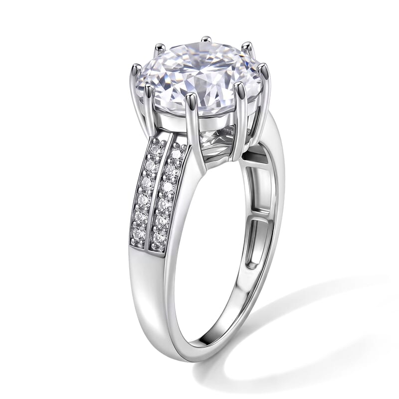 D'Joy Moissanite 4.65 ctw Ring in Rhodium Over Sterling Silver (Size 6.0)