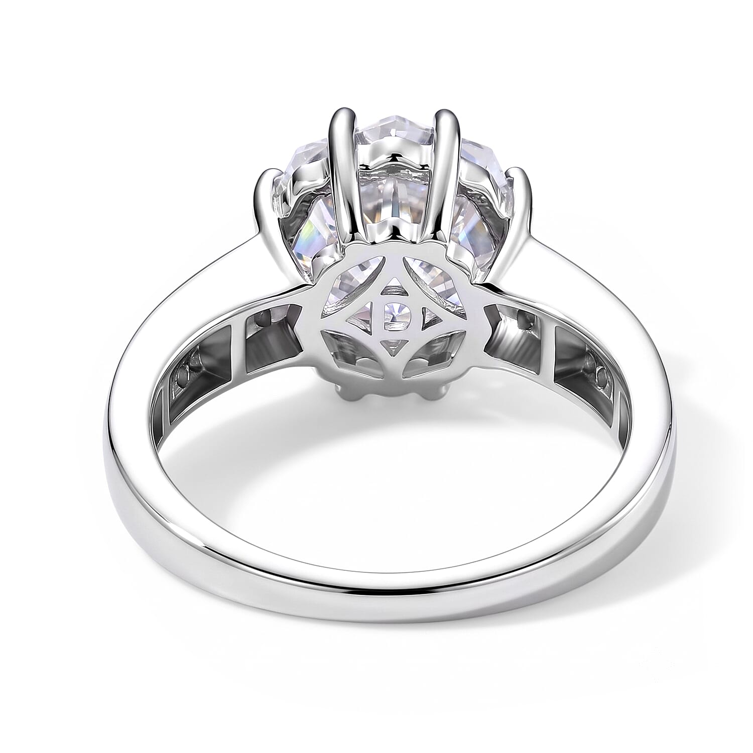 D'Joy Moissanite 4.65 ctw Ring in Rhodium Over Sterling Silver (Size 6.0)