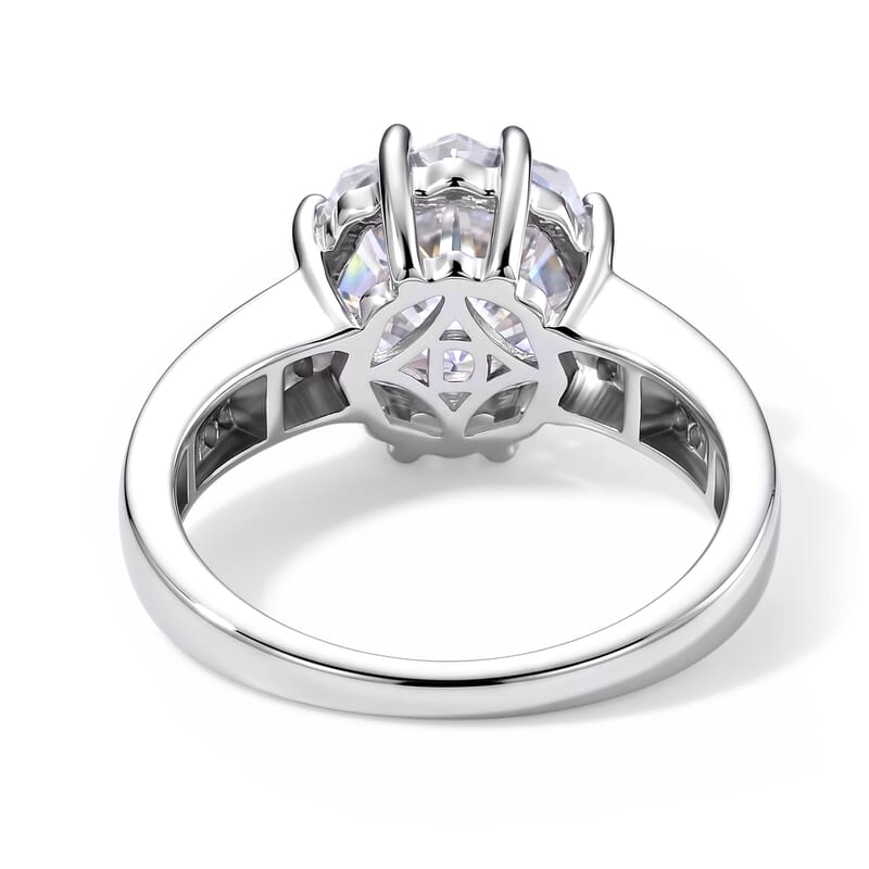 D'Joy Moissanite 4.65 ctw Ring in Rhodium Over Sterling Silver (Size 6.0)