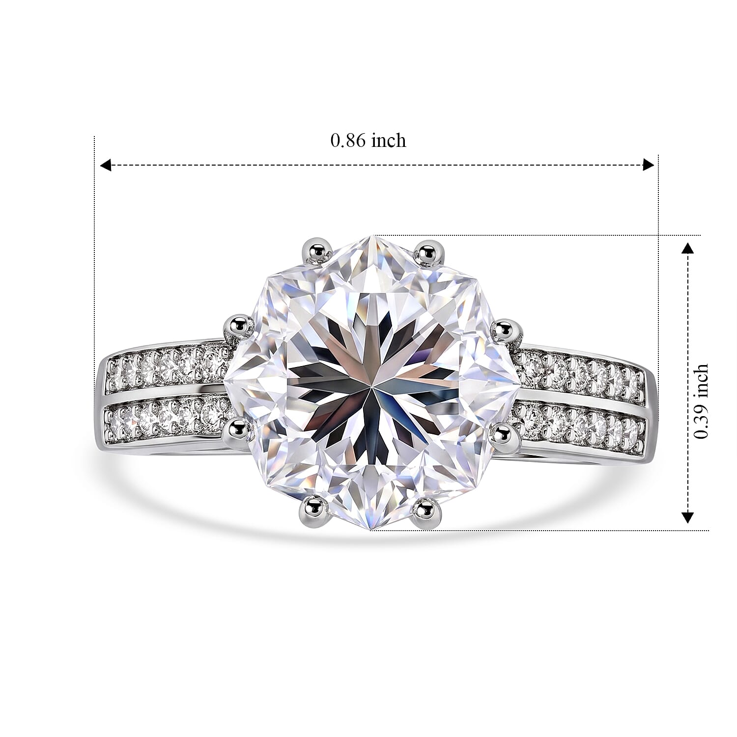D'Joy Moissanite 4.65 ctw Ring in Rhodium Over Sterling Silver (Size 6.0)