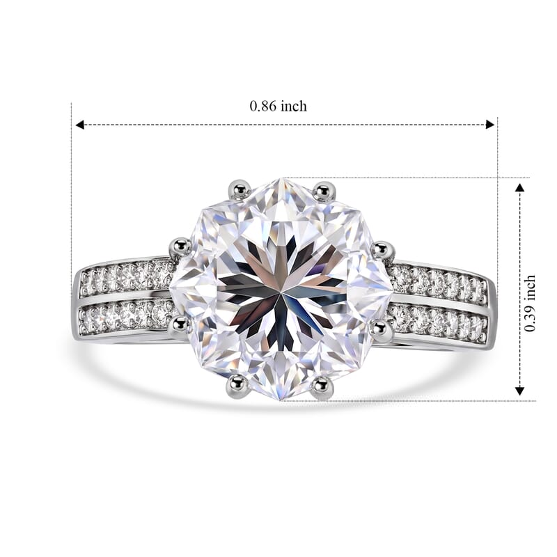 D'Joy Moissanite 4.65 ctw Ring in Rhodium Over Sterling Silver (Size 6.0)
