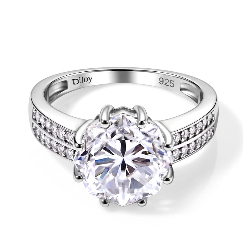 D'Joy Liberty Cut Moissanite 4.65 ctw Ring in Rhodium Over Sterling Silver (Size 7.0)