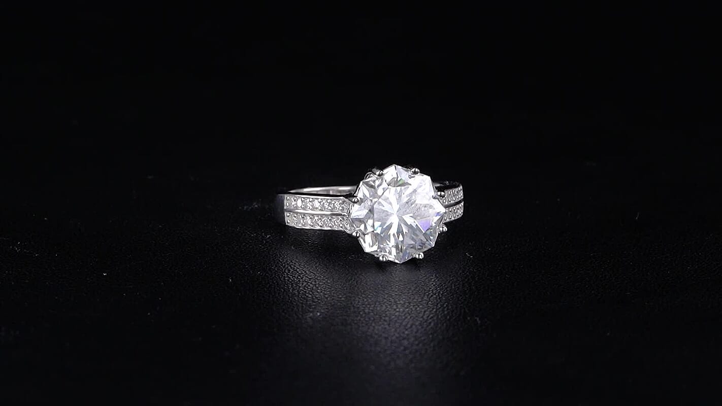 D''Joy Moissanite 4.65 ctw Ring in Rhodium Over Sterling Silver (Size 10.0)
